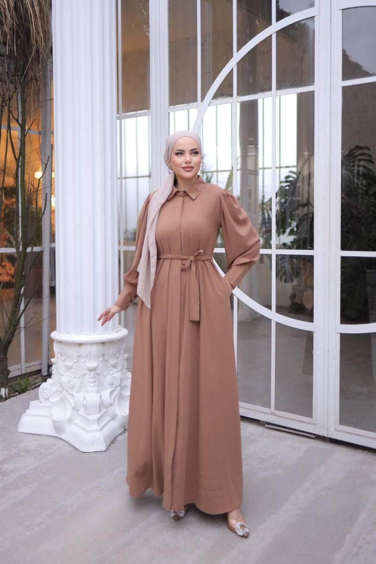 Women hijab maxi dress wholesale Brown color 697370