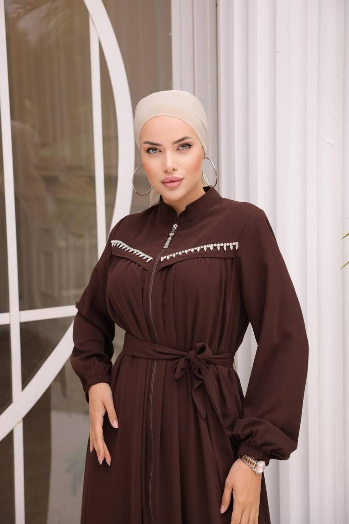 Women hijab maxi dress wholesale Brown color 697399
