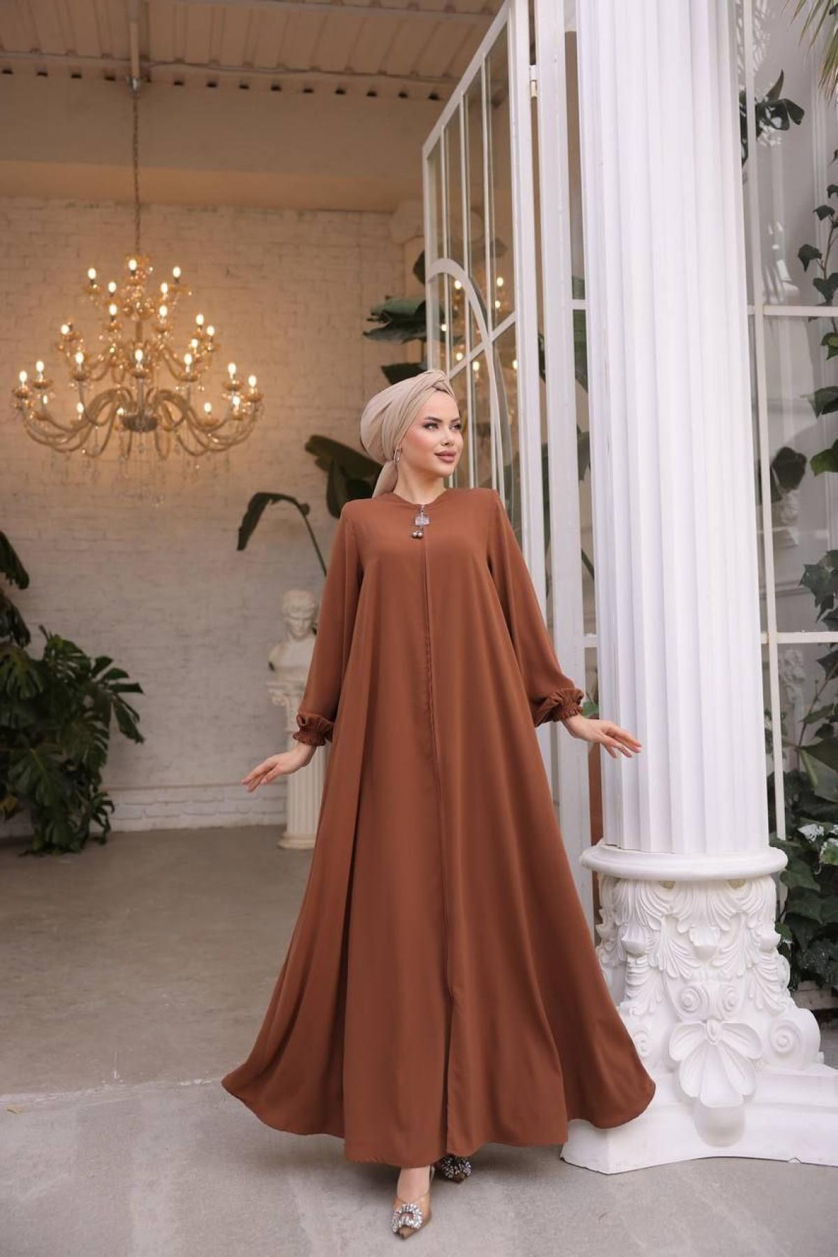 Women hijab maxi dress wholesale Brown color 697384