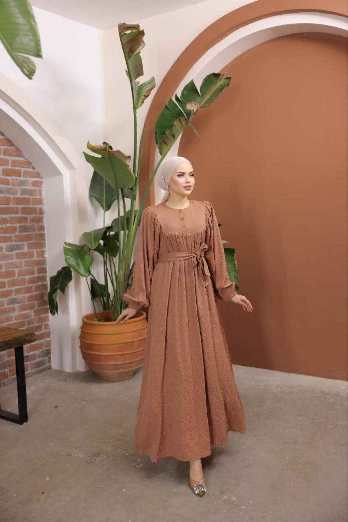 Women hijab maxi dress wholesale Brown color 697416