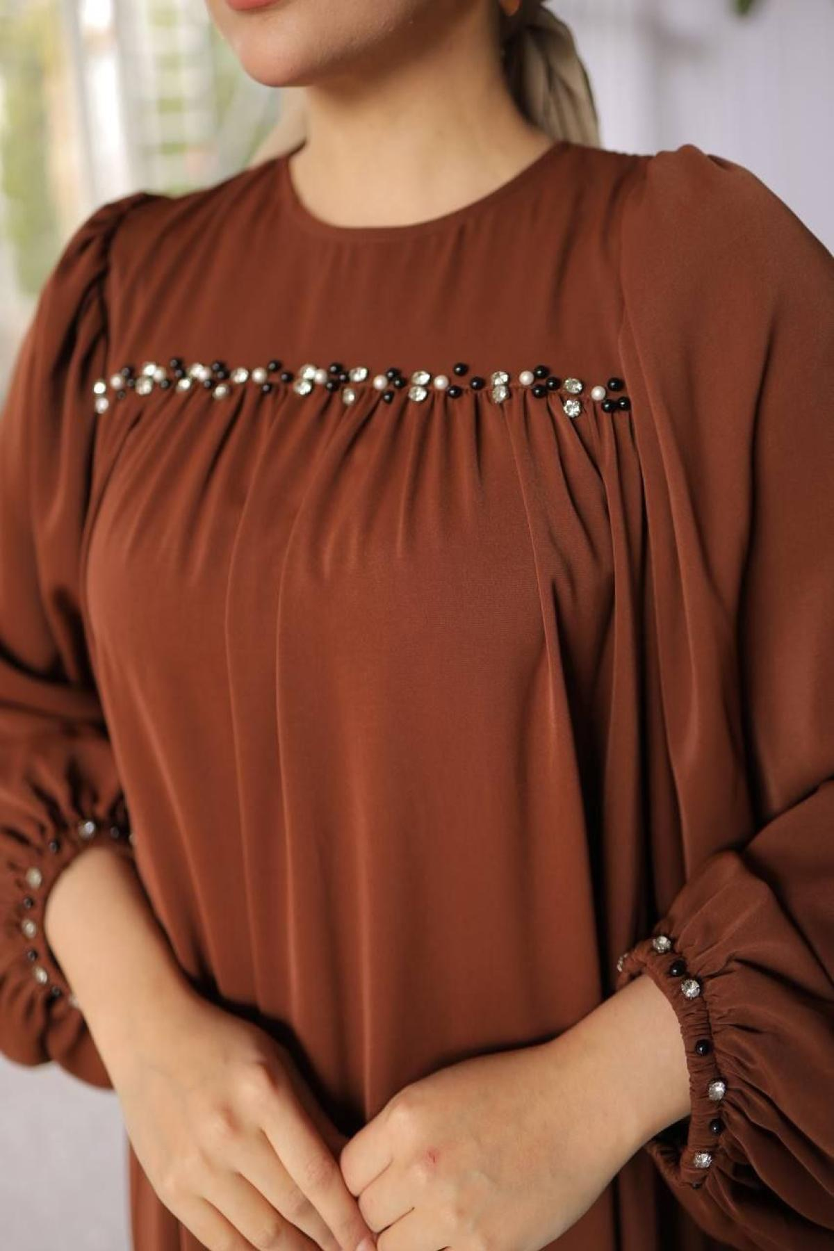 Women hijab maxi dress wholesale Brown color 697437