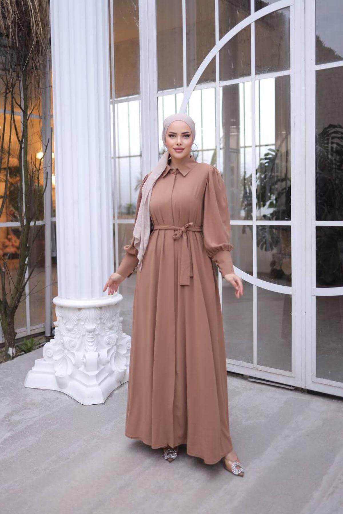 Women hijab maxi dress wholesale Brown color 697370