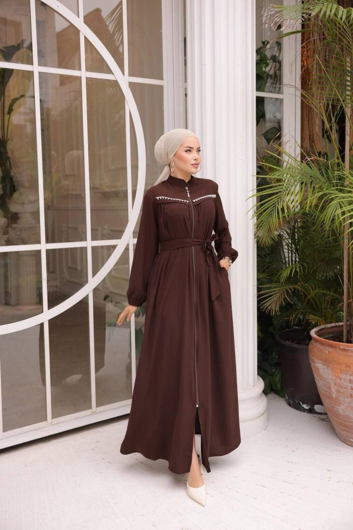 Women hijab maxi dress wholesale Brown color 697399