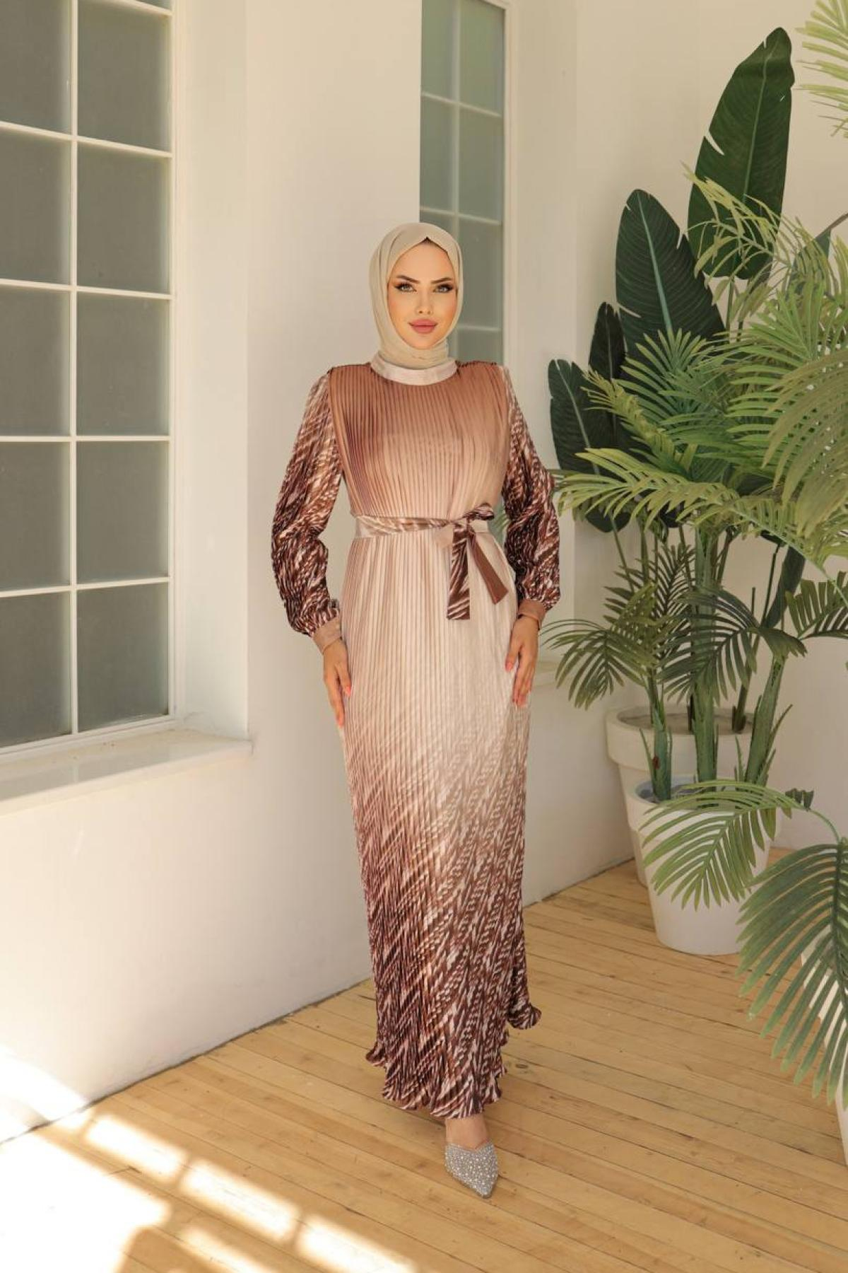 Women hijab maxi dress wholesale Brown color 695983