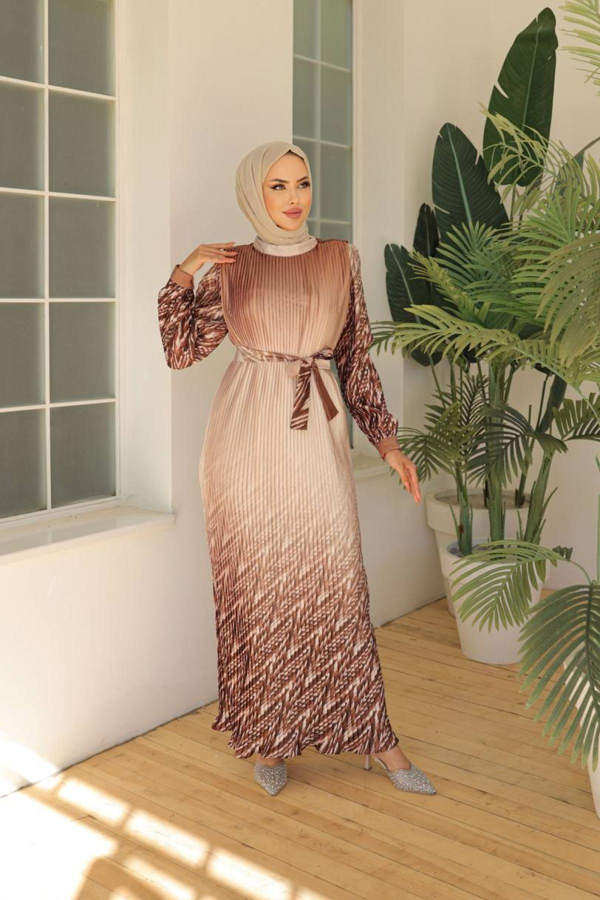 Women hijab maxi dress wholesale Brown color 695983