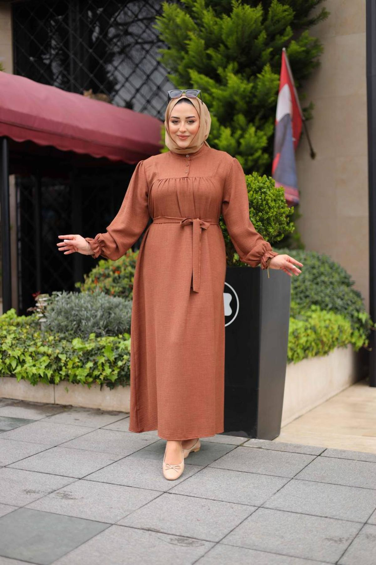 Women hijab maxi dress wholesale Brown color 698254