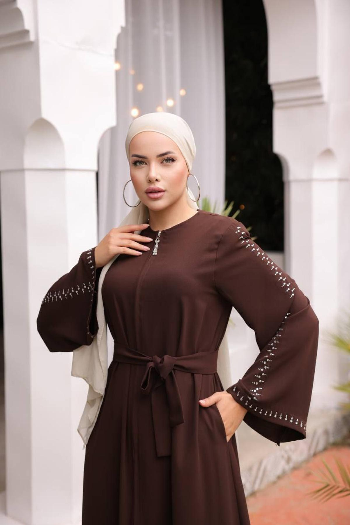 Women hijab maxi dress wholesale Brown color 697406