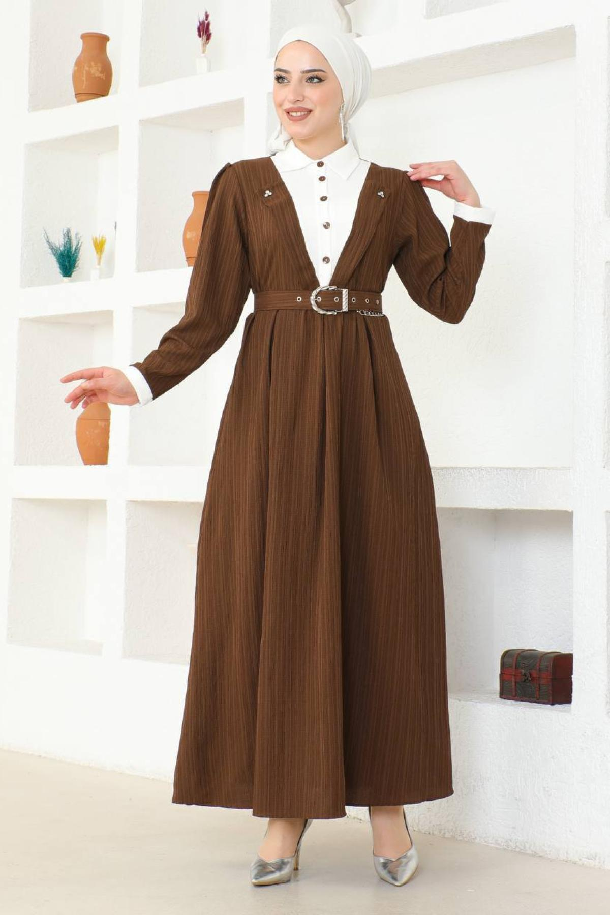 Women hijab maxi dress wholesale Brown color 695756