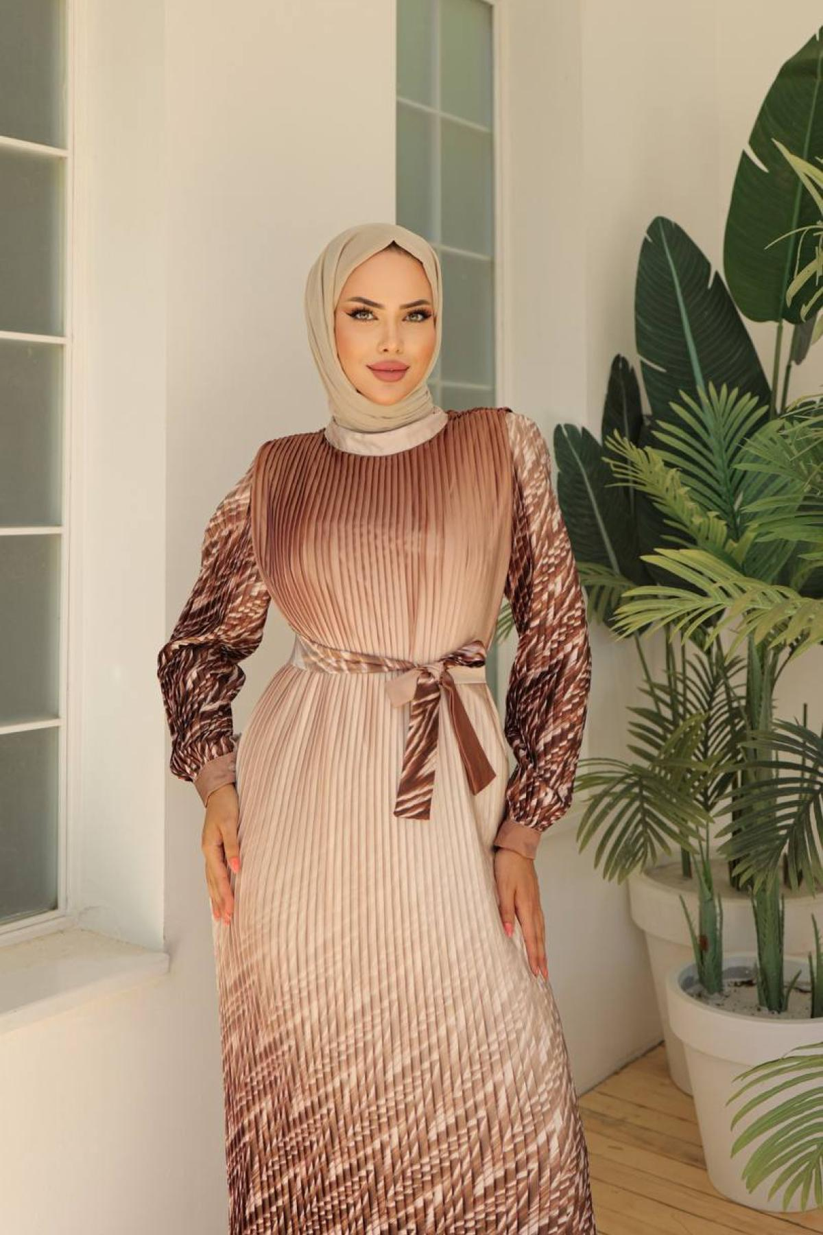 Women hijab maxi dress wholesale Brown color 695983
