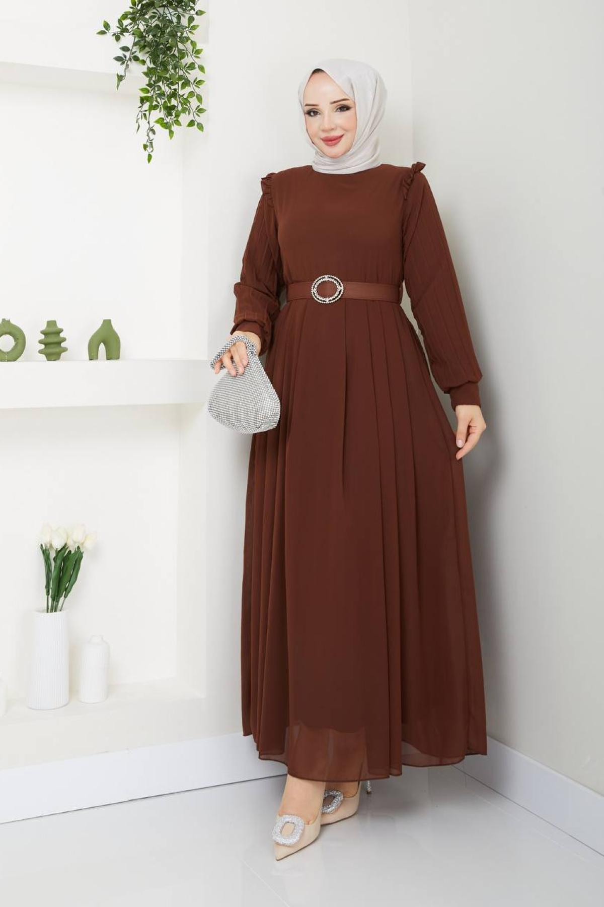Women hijab maxi dress wholesale Brown color 695727