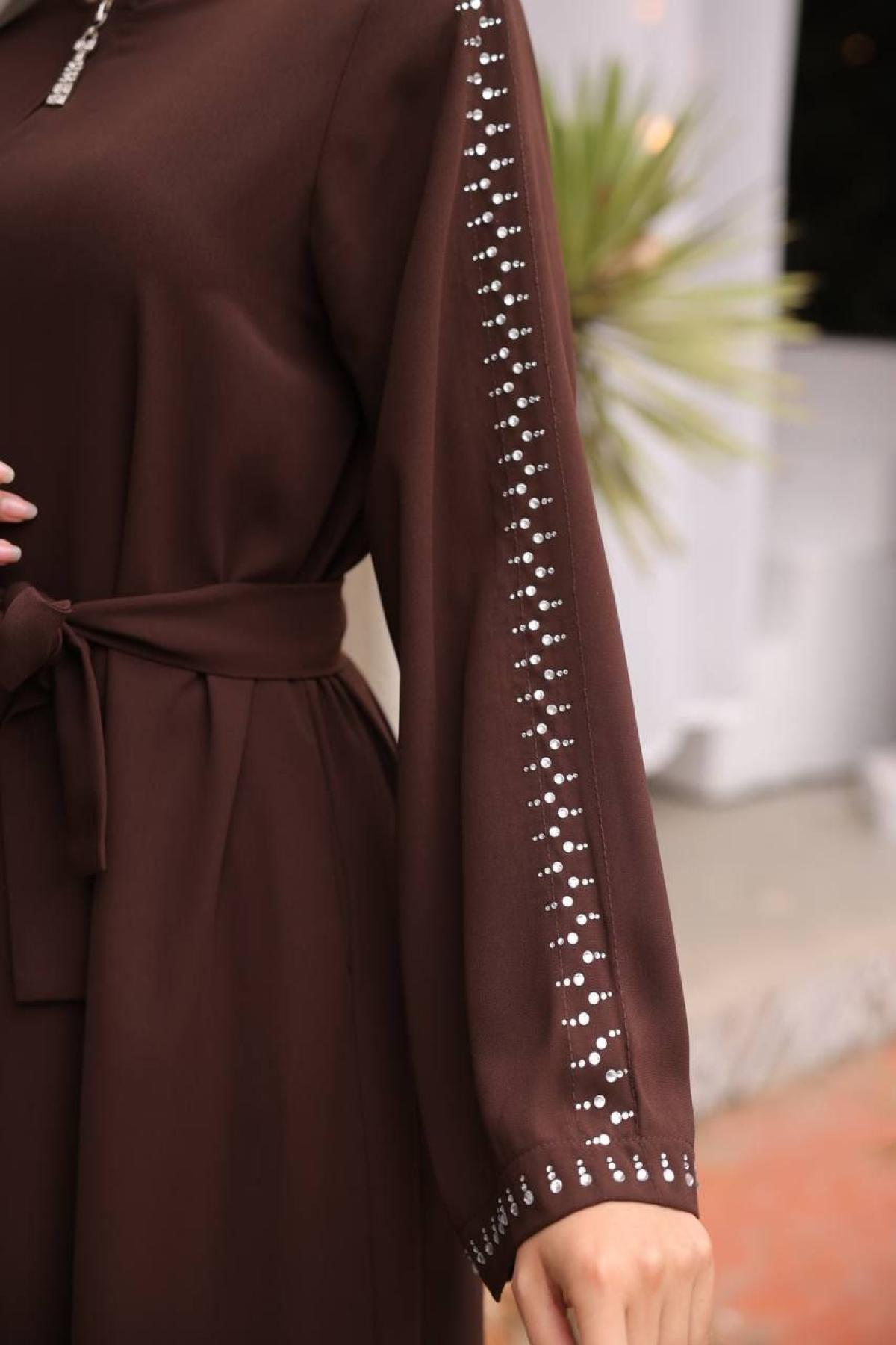 Women hijab maxi dress wholesale Brown color 697406