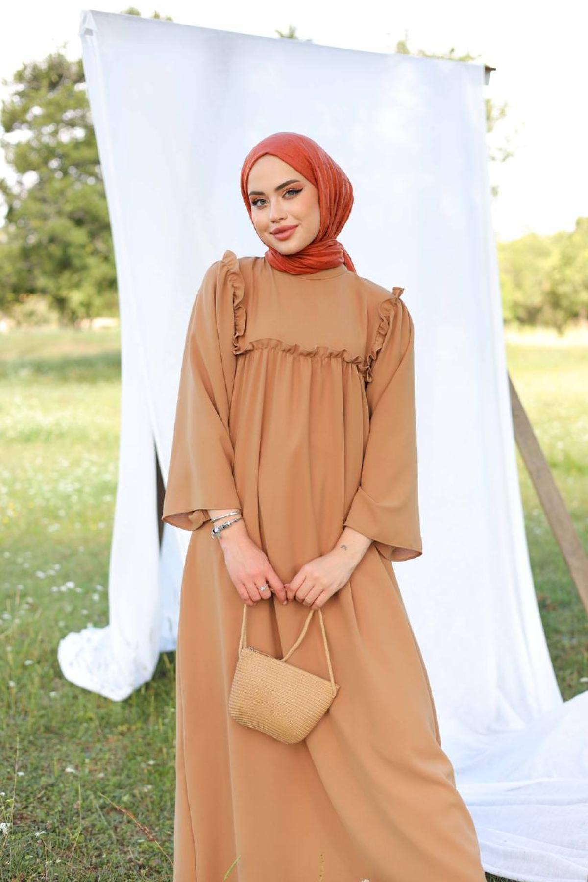 Women hijab maxi dress wholesale Camel color 695667