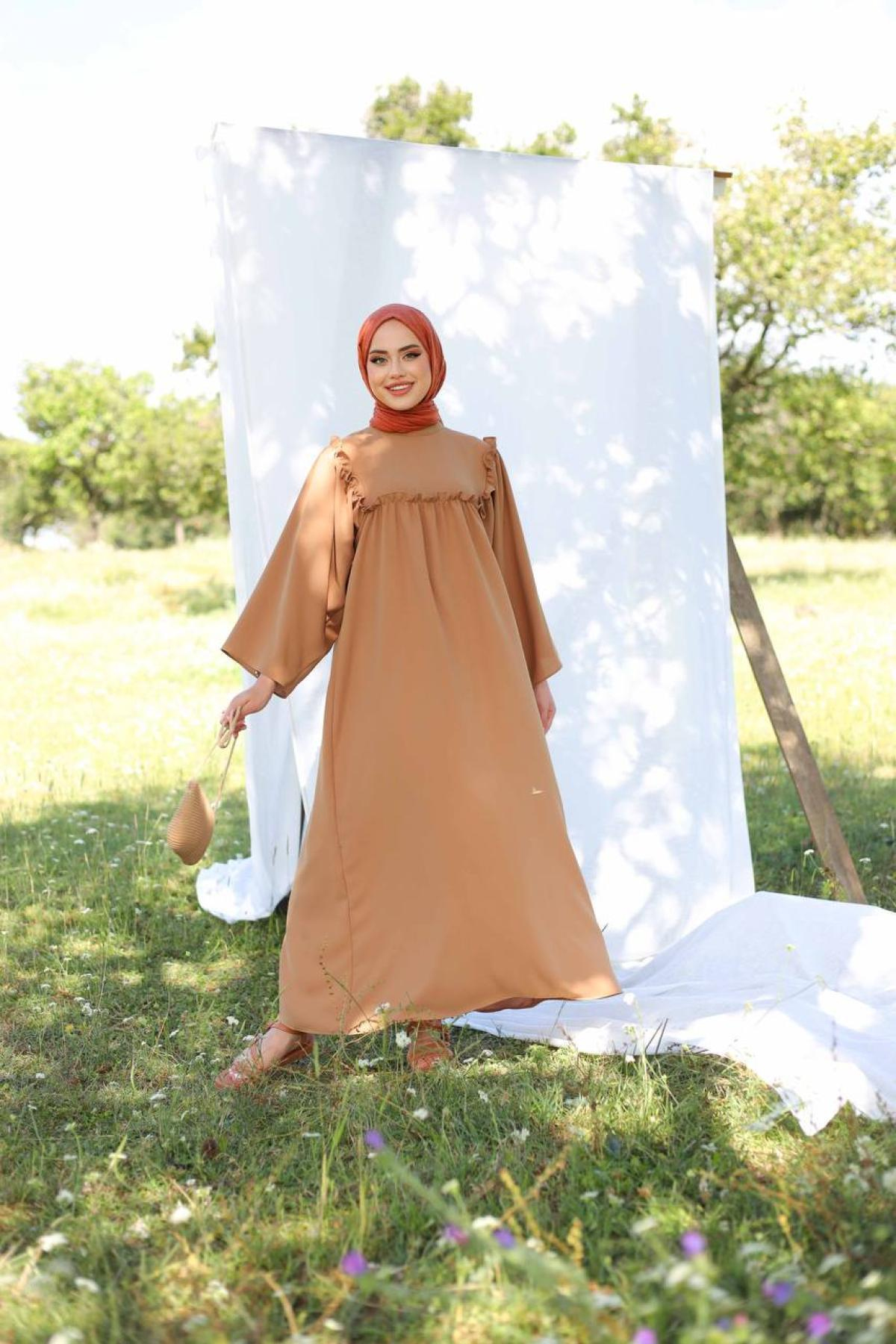 Women hijab maxi dress wholesale Camel color 695667