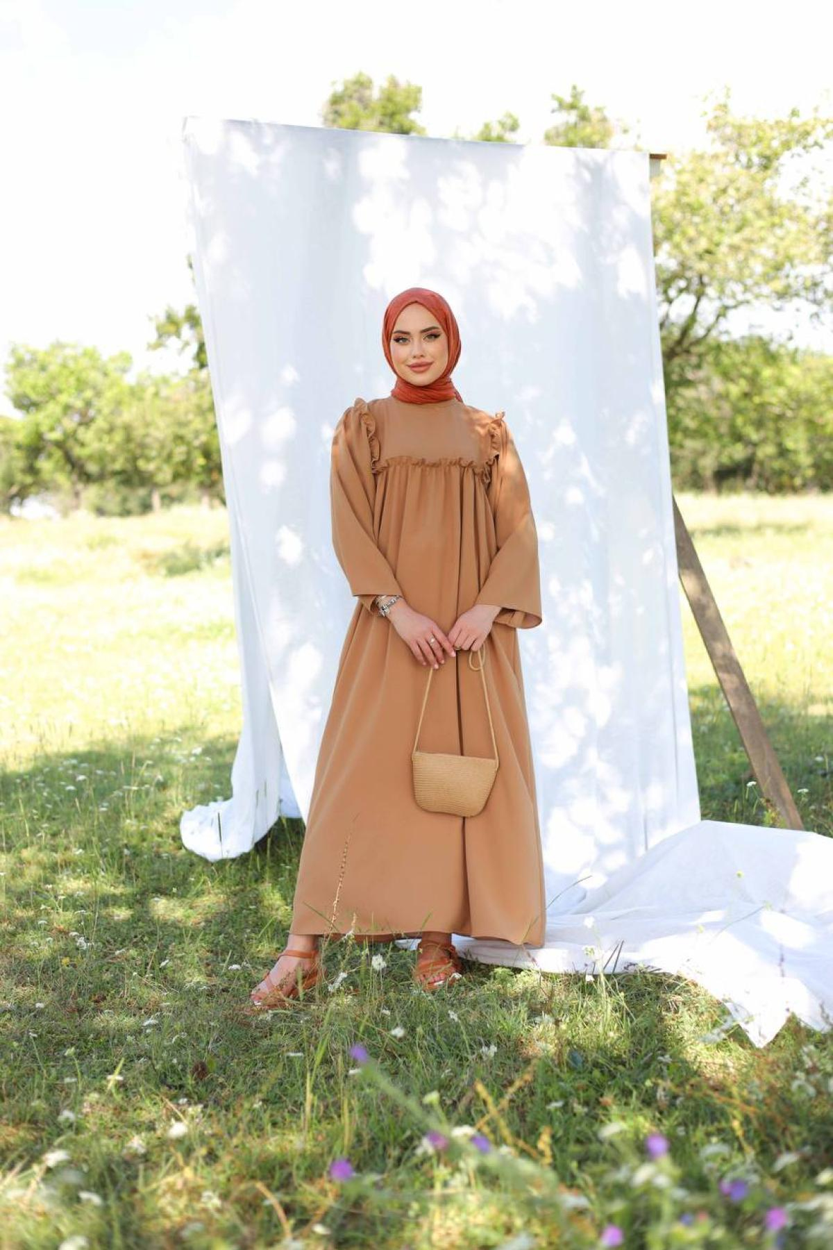 Women hijab maxi dress wholesale Camel color 695667