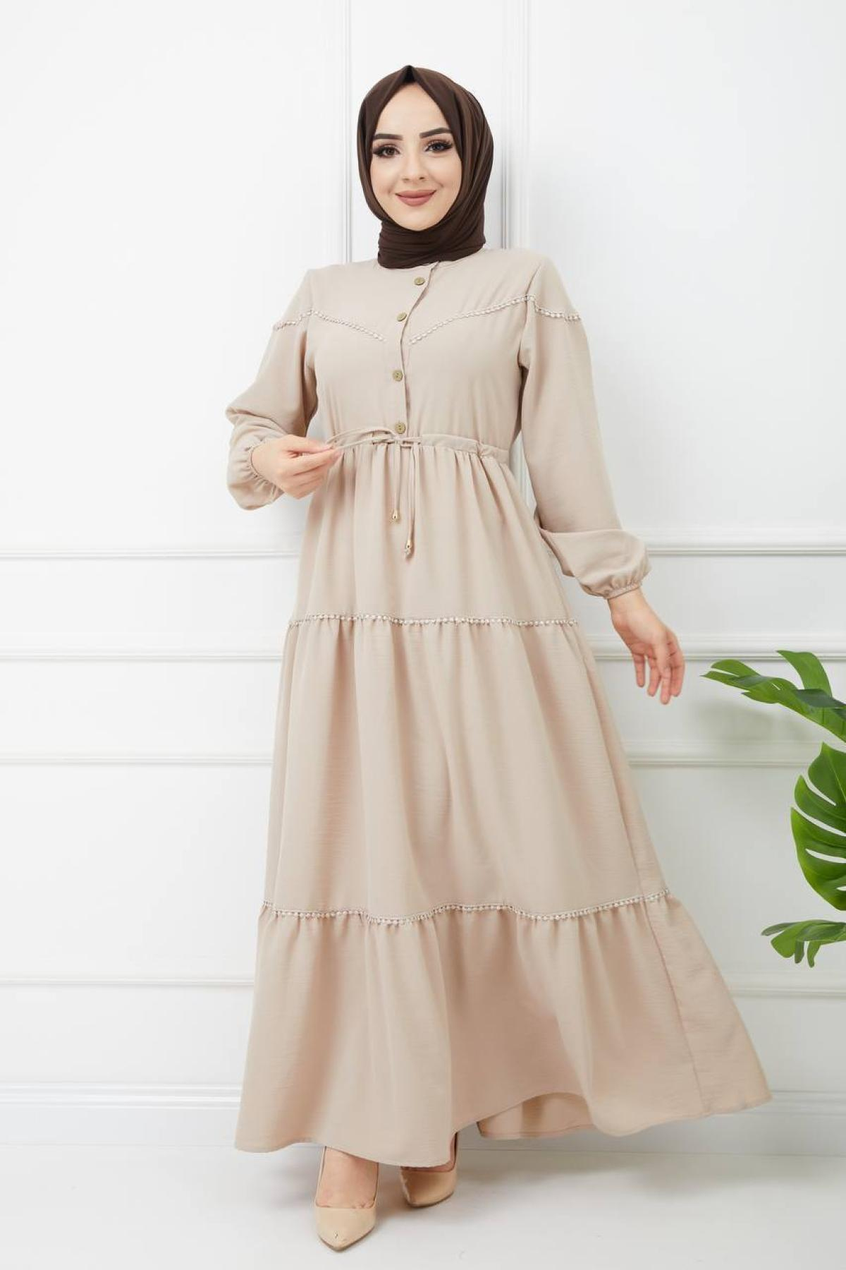 Women hijab maxi dress wholesale Cream color 695712