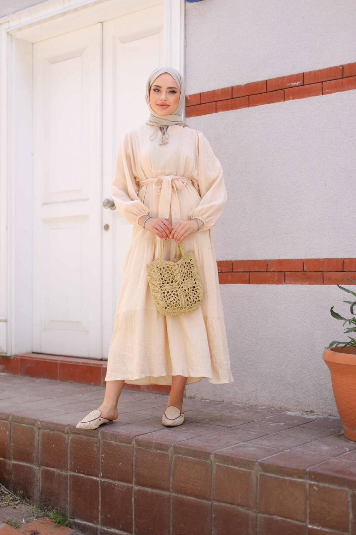 Women hijab maxi dress wholesale Cream color 695661