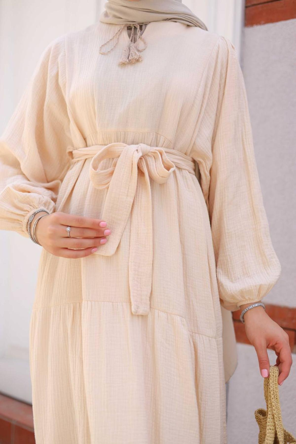 Women hijab maxi dress wholesale Cream color 695661