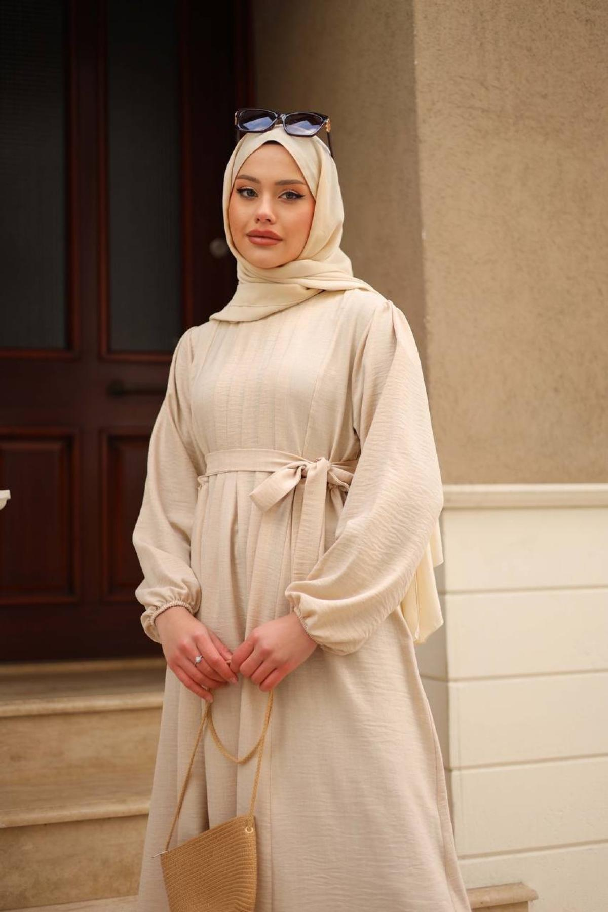 Women hijab maxi dress wholesale Cream color 695657