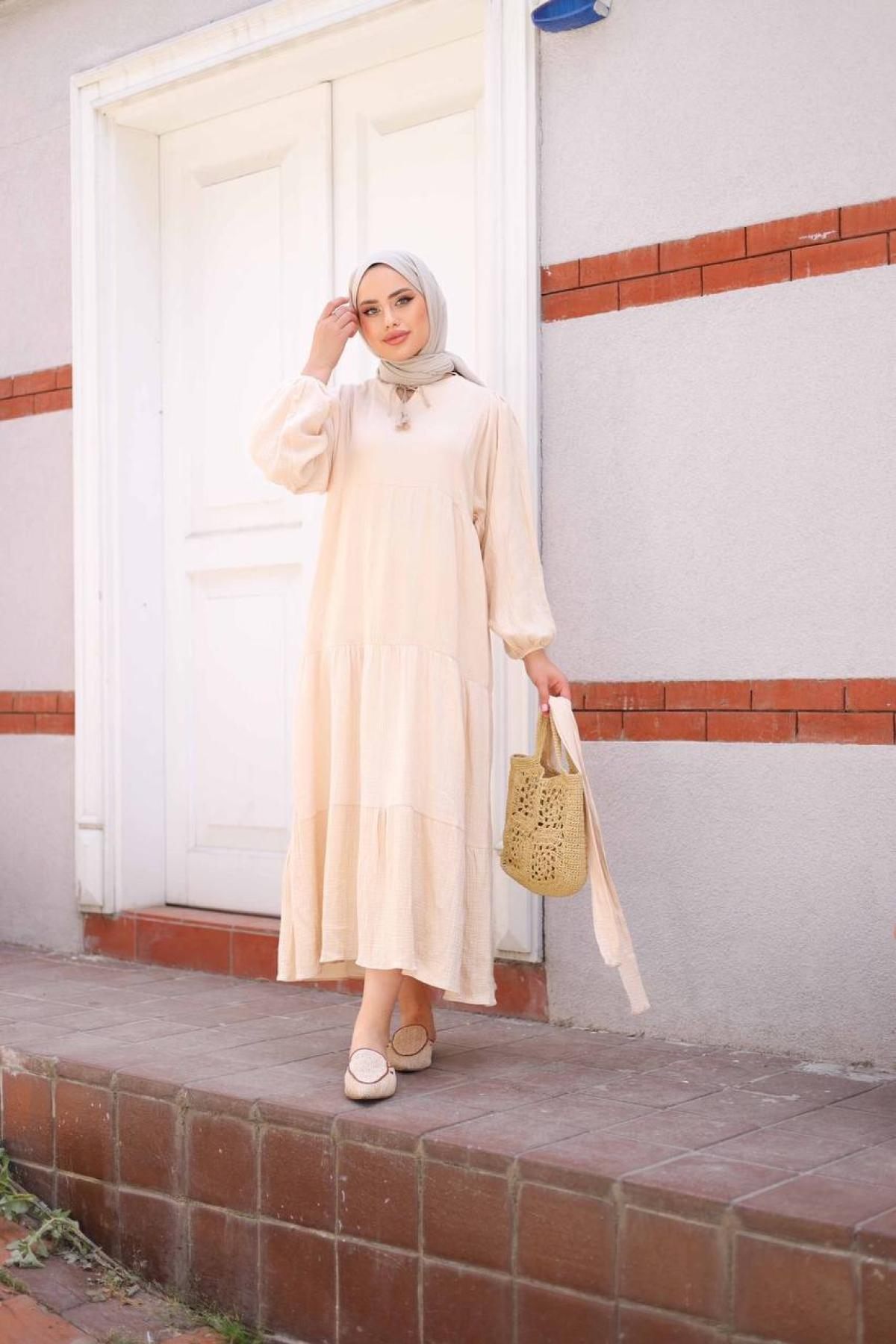 Women hijab maxi dress wholesale Cream color 695661