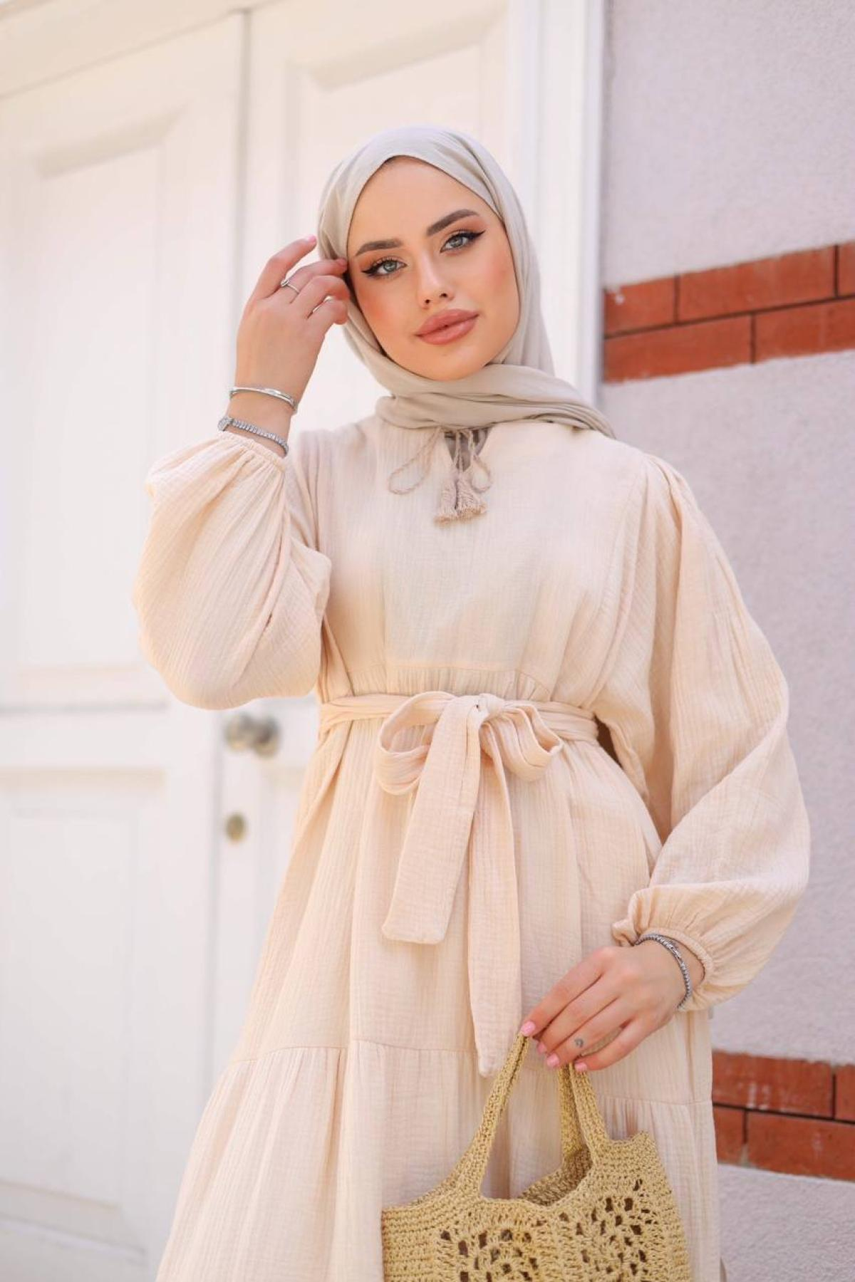 Women hijab maxi dress wholesale Cream color 695661