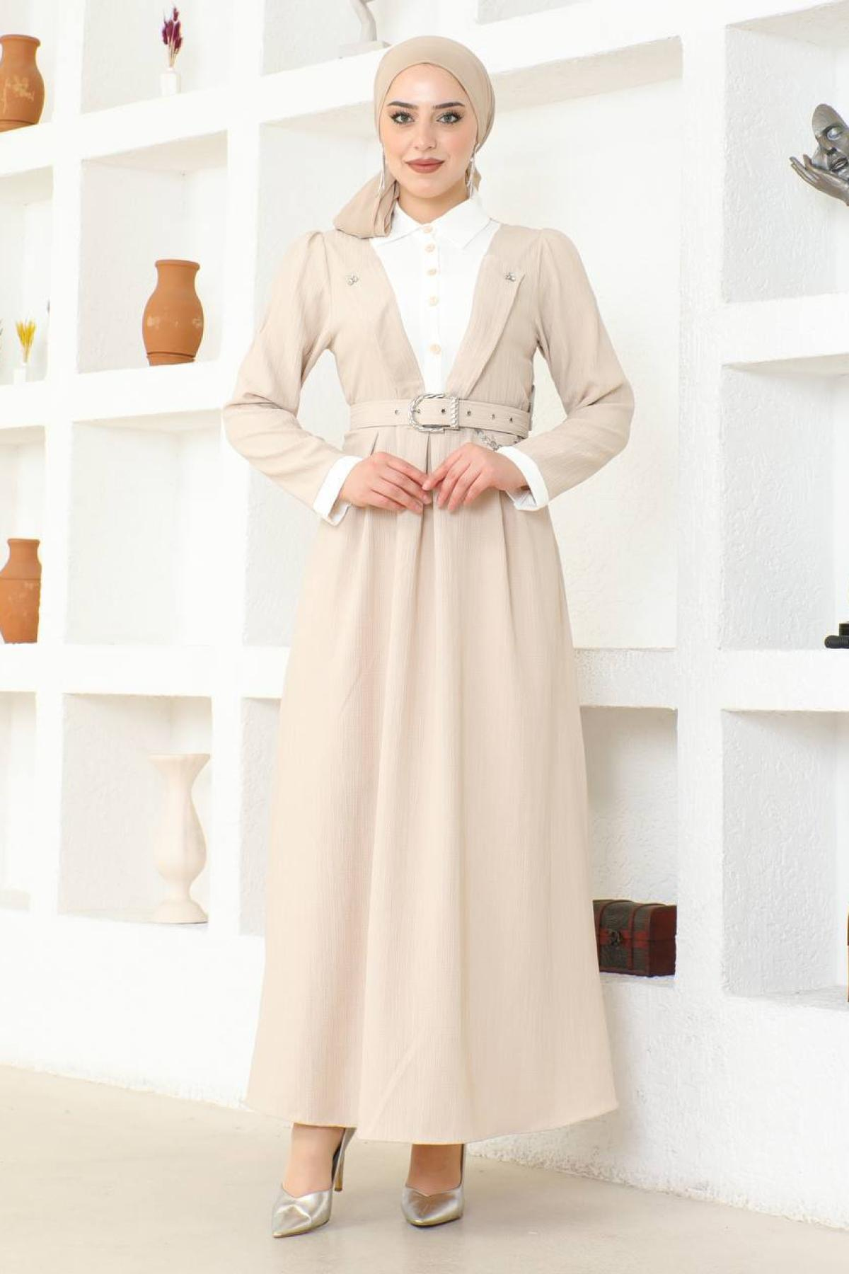 Women hijab maxi dress wholesale Cream color 695757