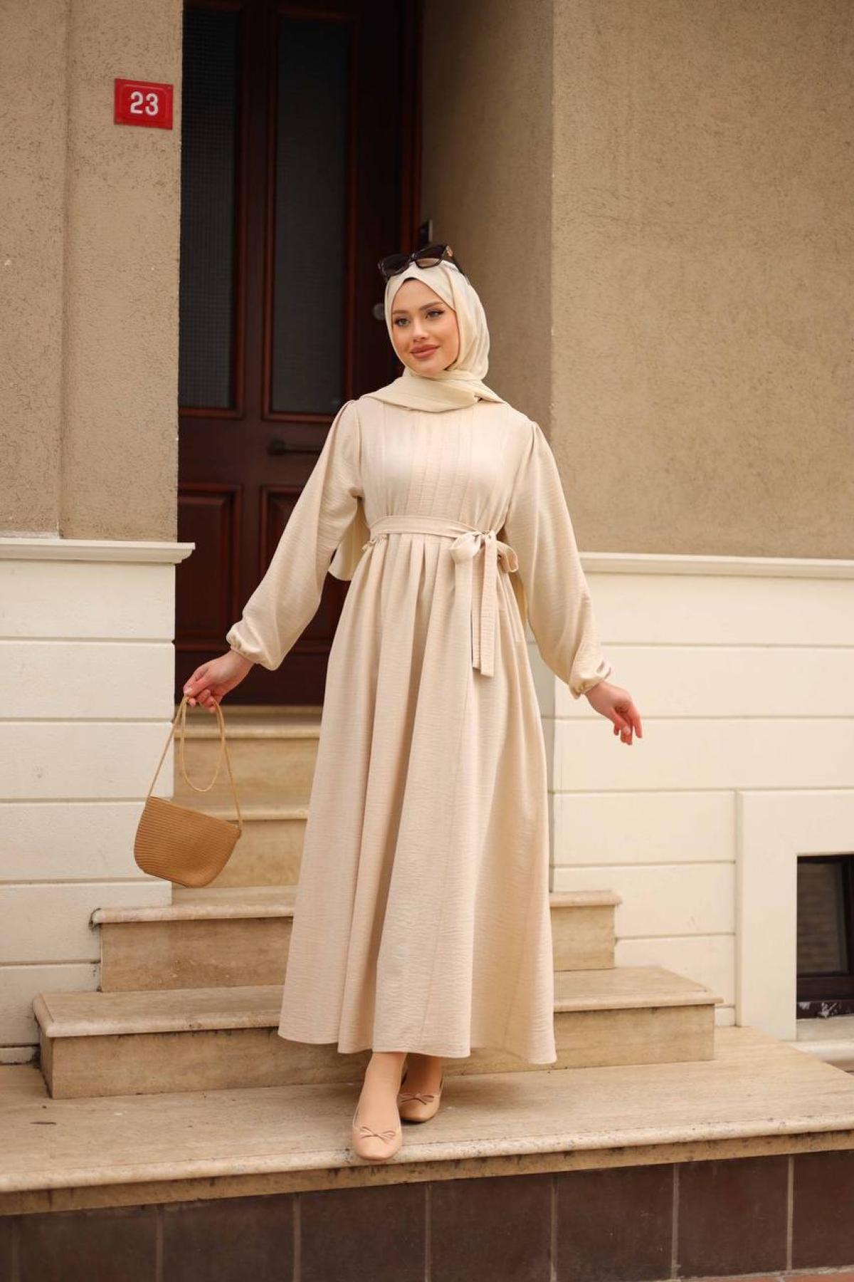 Women hijab maxi dress wholesale Cream color 695657