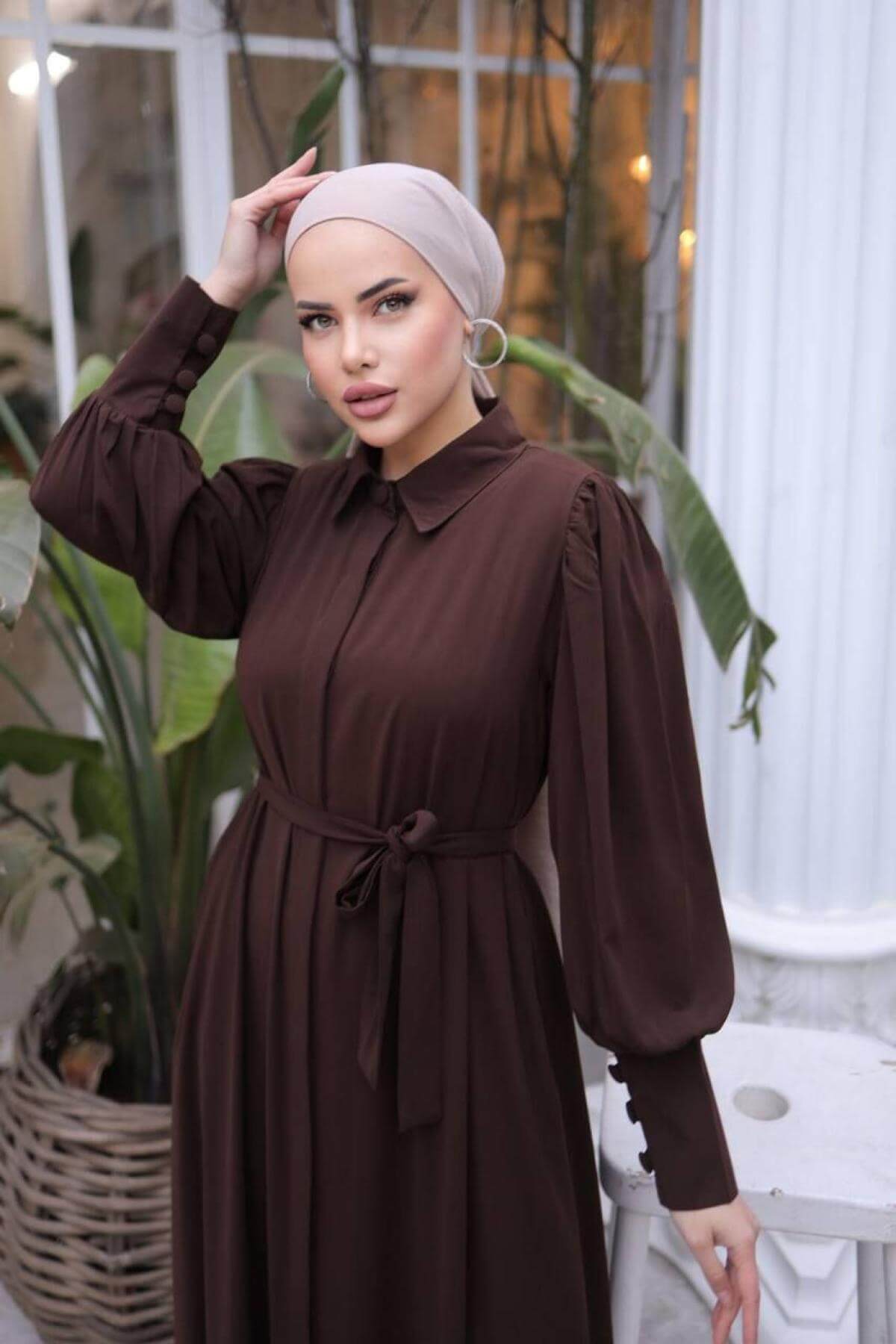 Women hijab maxi dress wholesale Dark brown color 697367