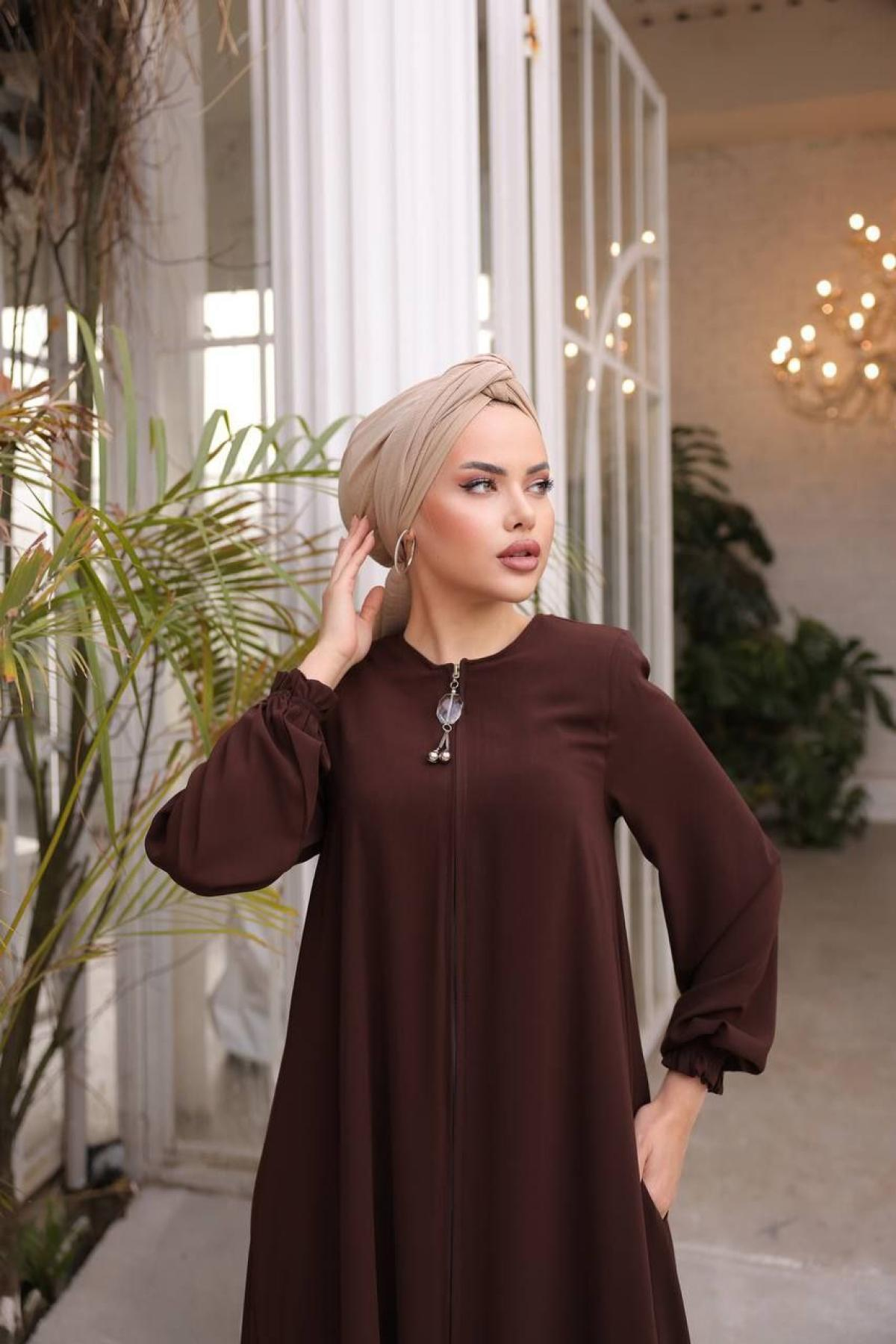 Women hijab maxi dress wholesale Dark brown color 697380