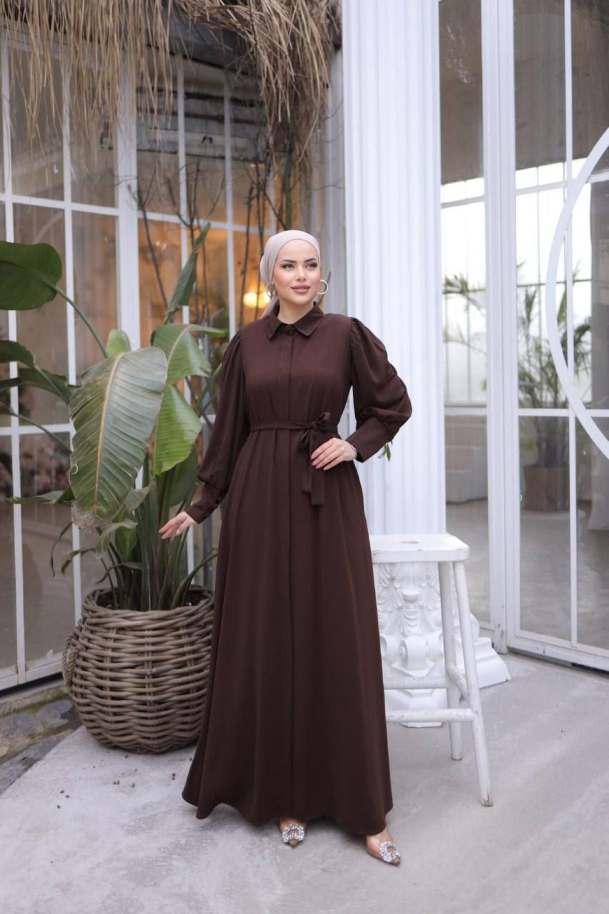 Women hijab maxi dress wholesale Dark brown color 697367