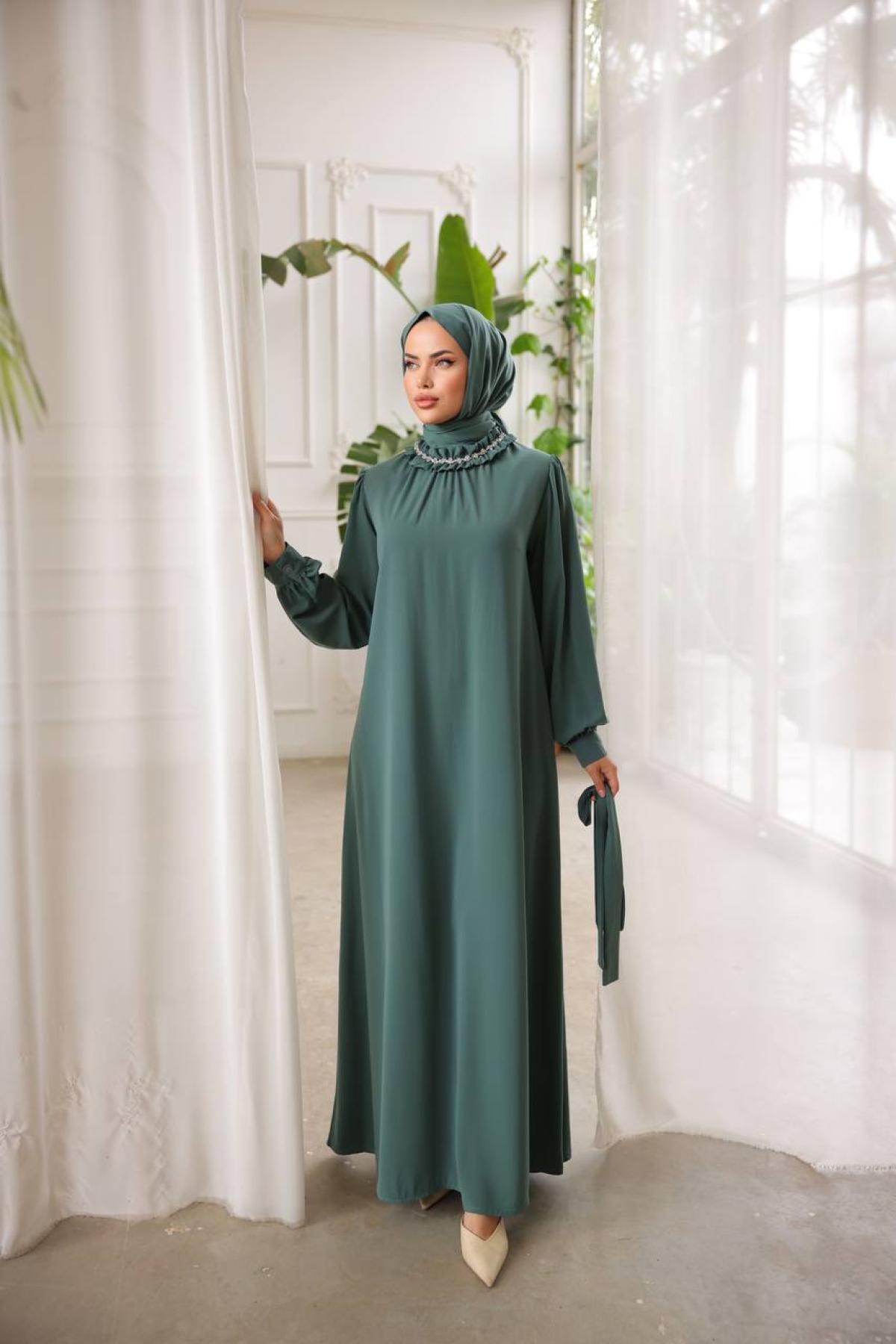 Women hijab maxi dress wholesale Dark Green color 695821