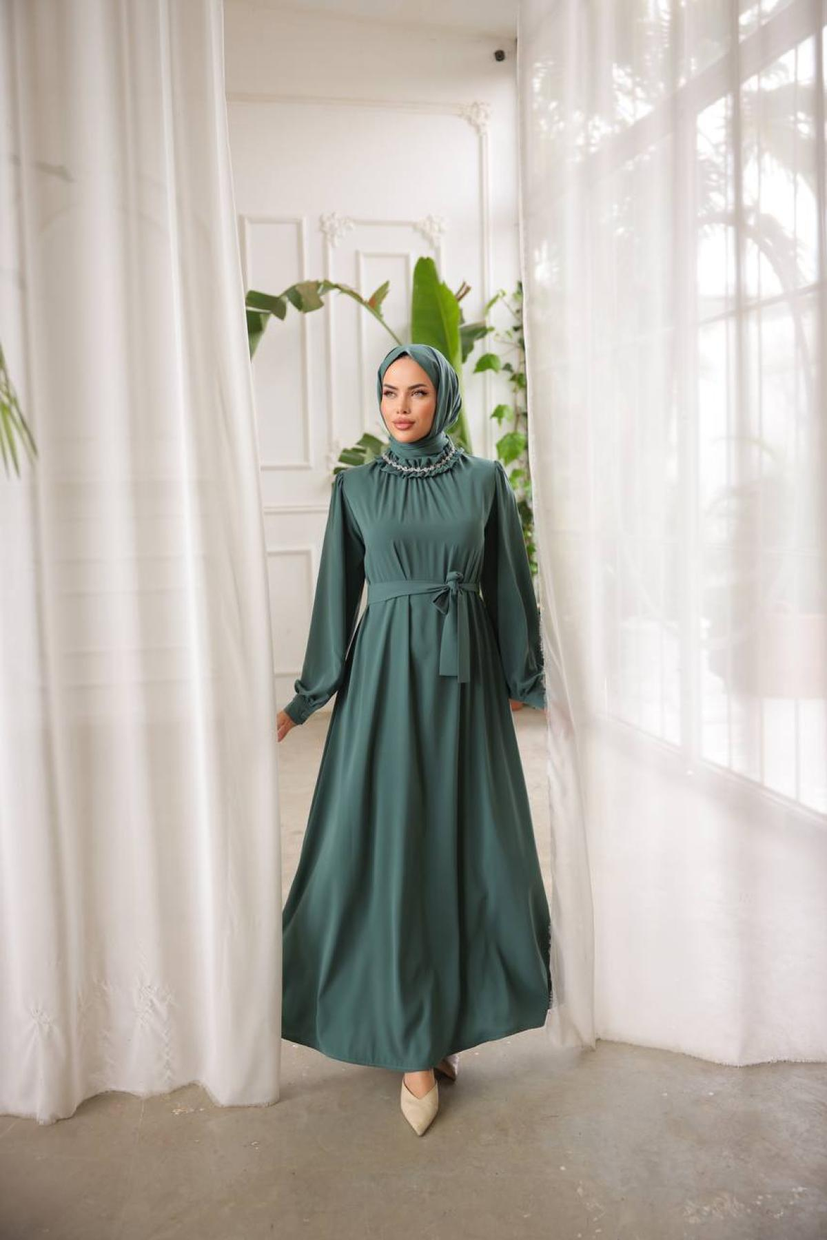 Women hijab maxi dress wholesale Dark Green color 695821