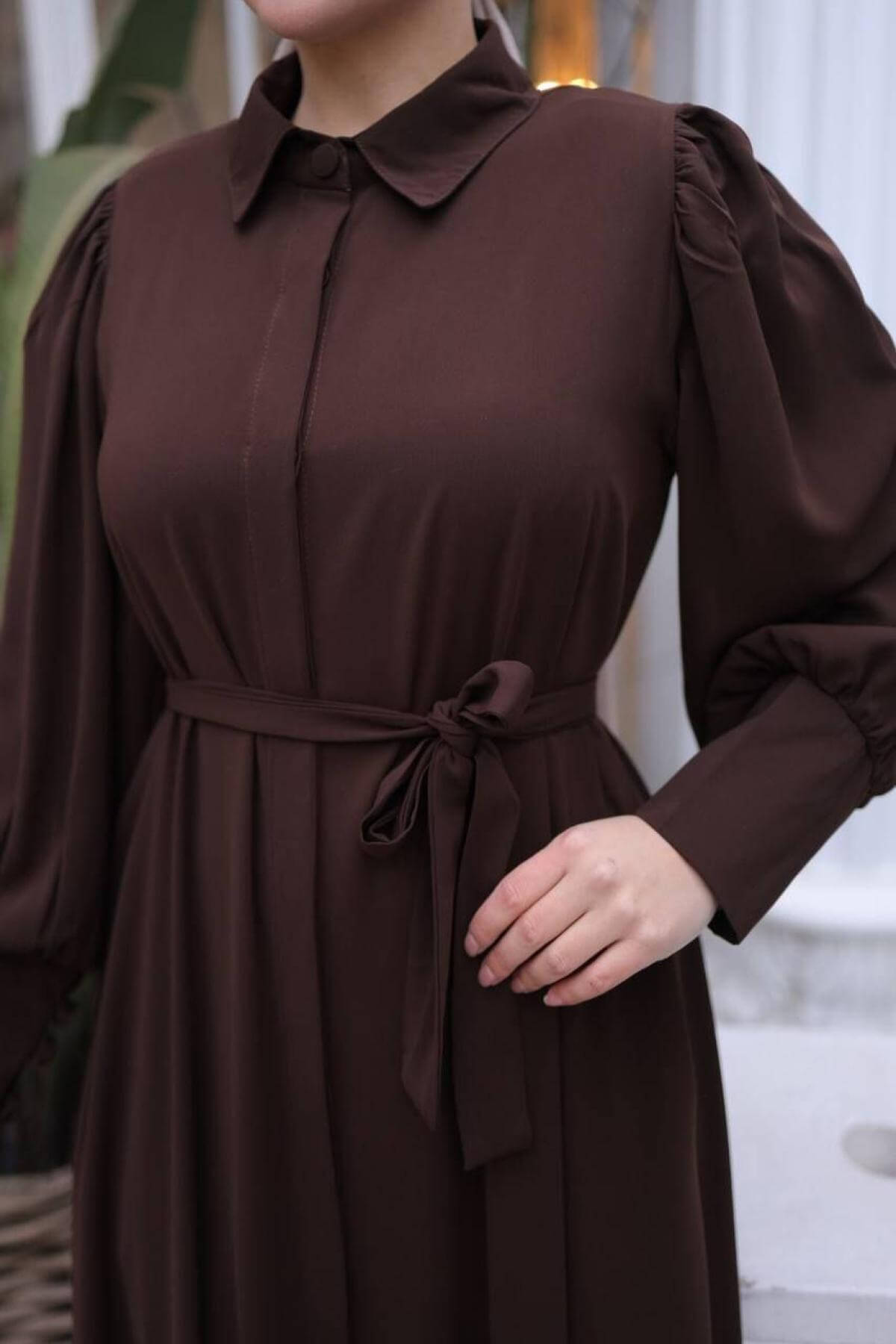Women hijab maxi dress wholesale Dark brown color 697367