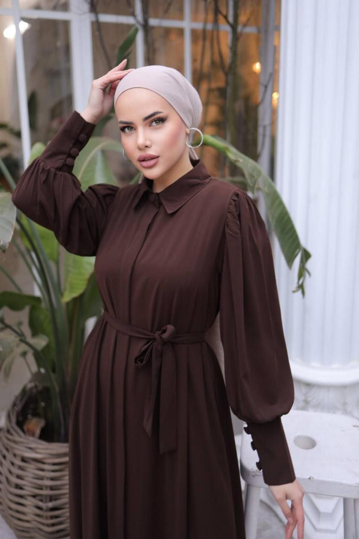 Women hijab maxi dress wholesale Dark brown color 697367