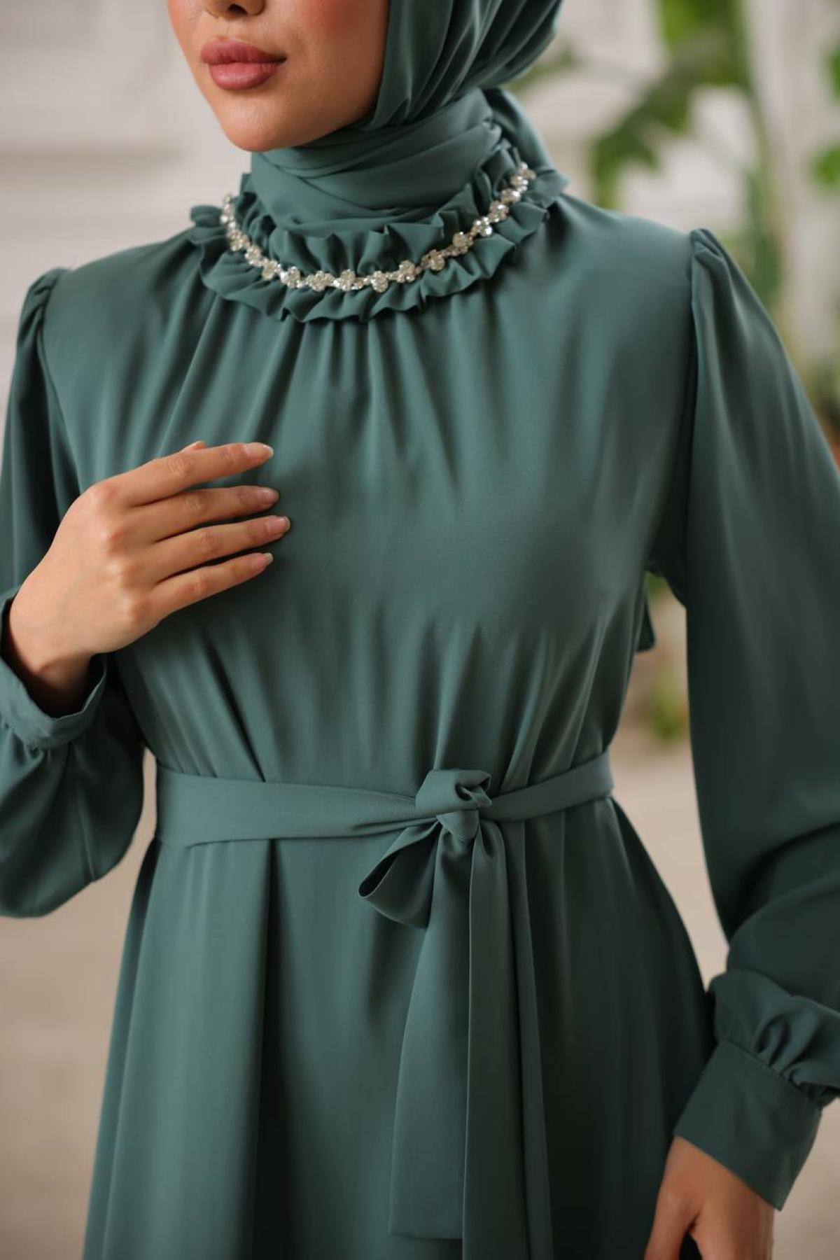 Women hijab maxi dress wholesale Dark Green color 695821