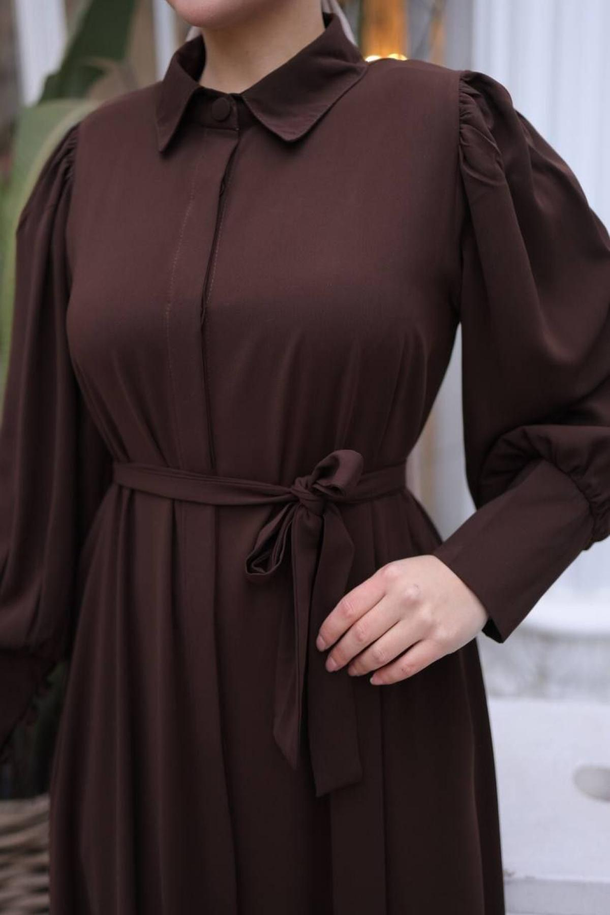 Women hijab maxi dress wholesale Dark brown color 697367