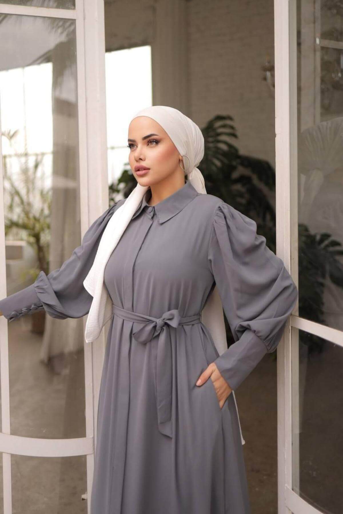 Women hijab maxi dress wholesale Gray color 697372