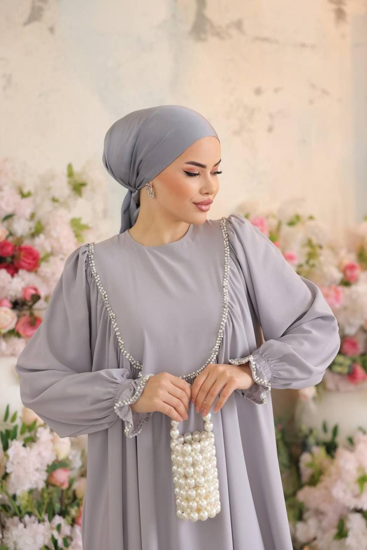 Women hijab maxi dress wholesale Gray color 697468