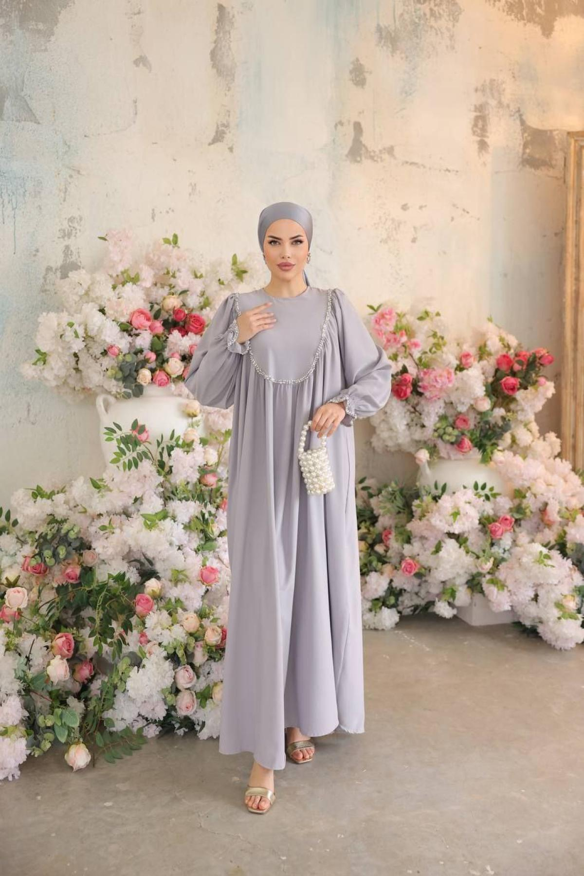 Women hijab maxi dress wholesale Gray color 697468
