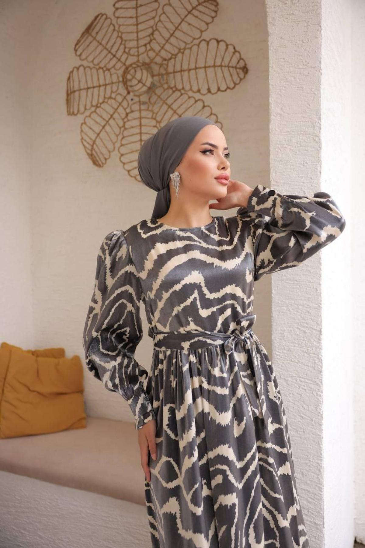 Women hijab maxi dress wholesale Gray color 697359