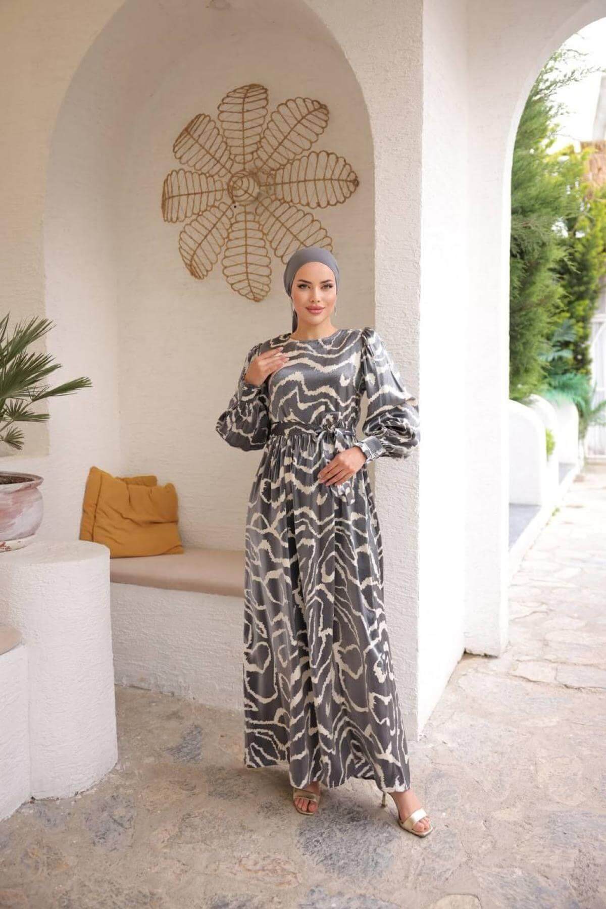 Women hijab maxi dress wholesale Gray color 697359