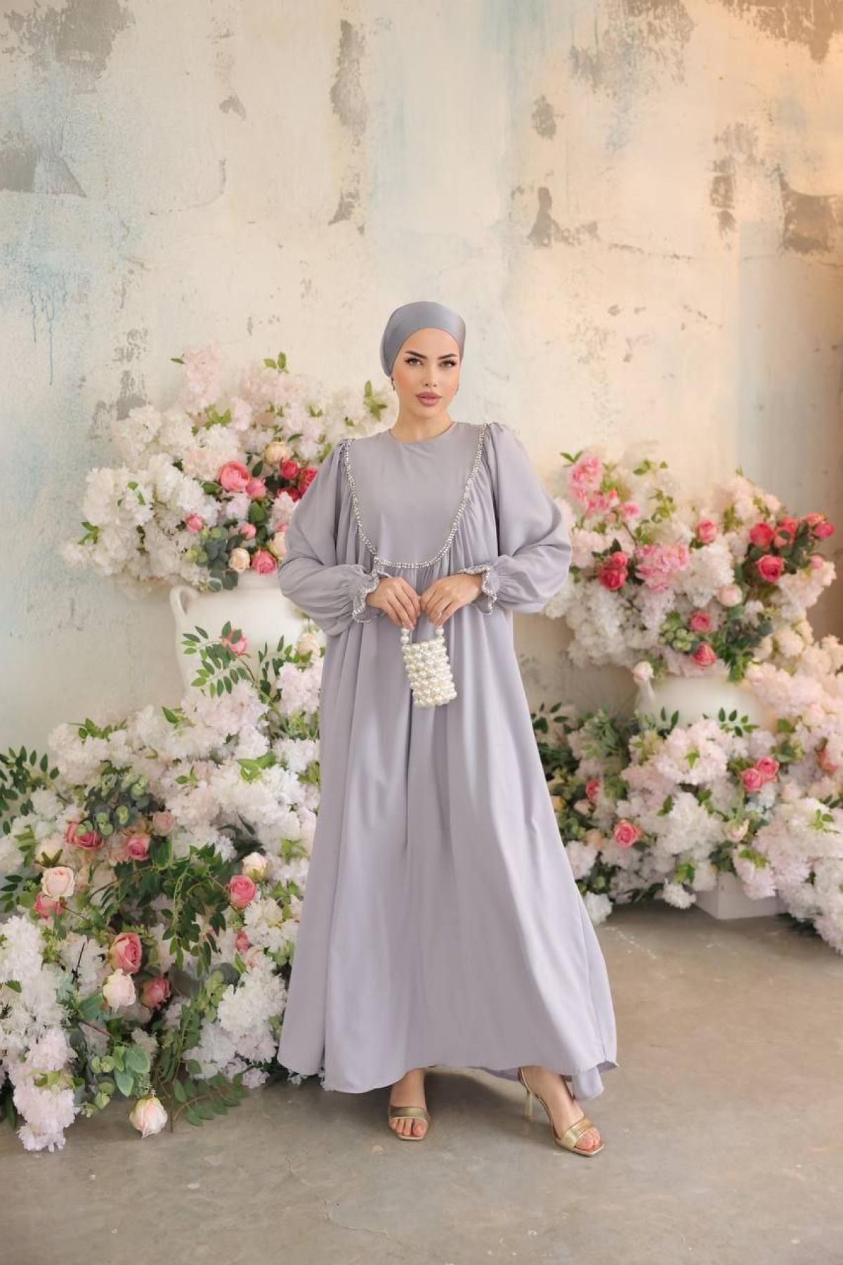 Women hijab maxi dress wholesale Gray color 697468