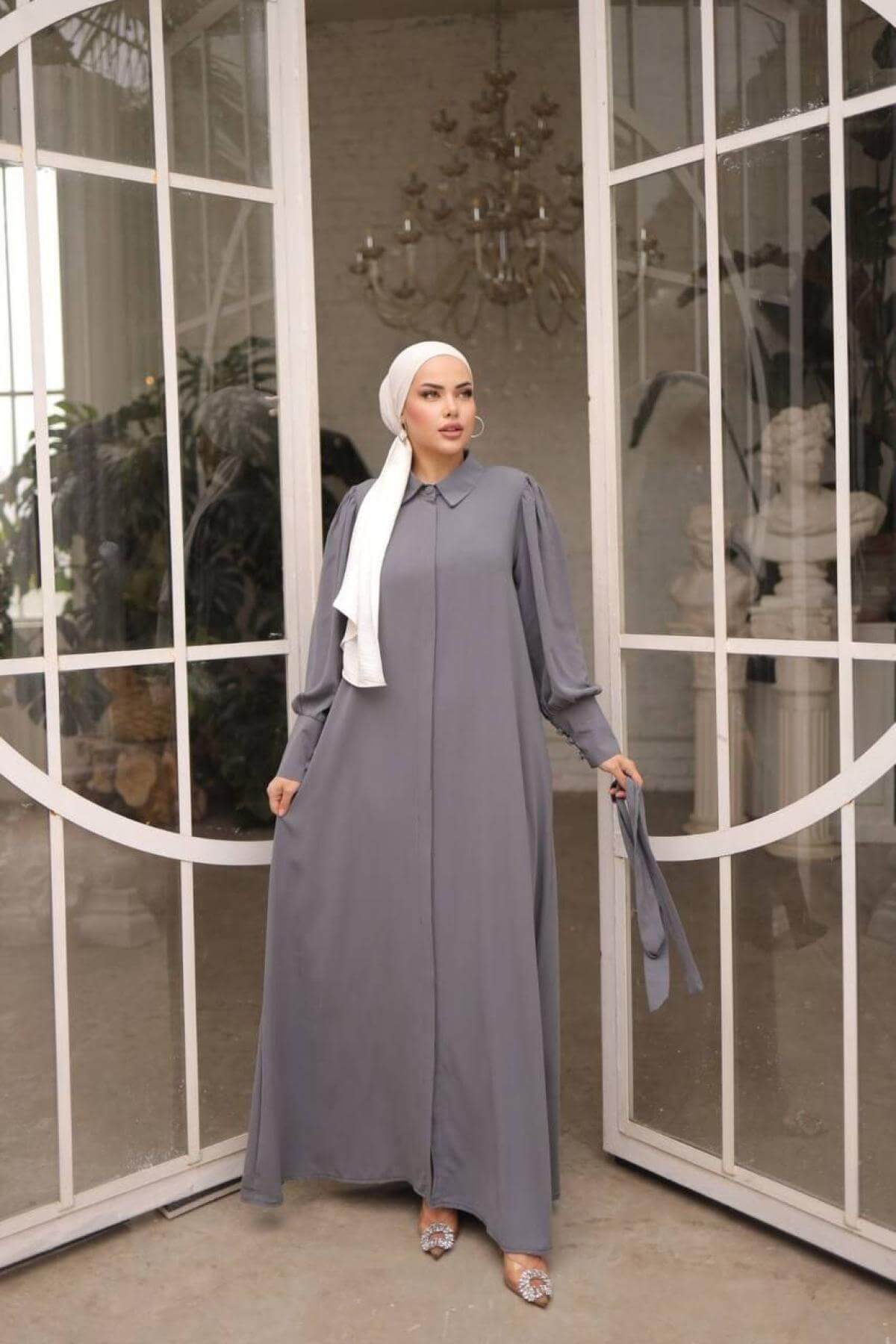 Women hijab maxi dress wholesale Gray color 697372