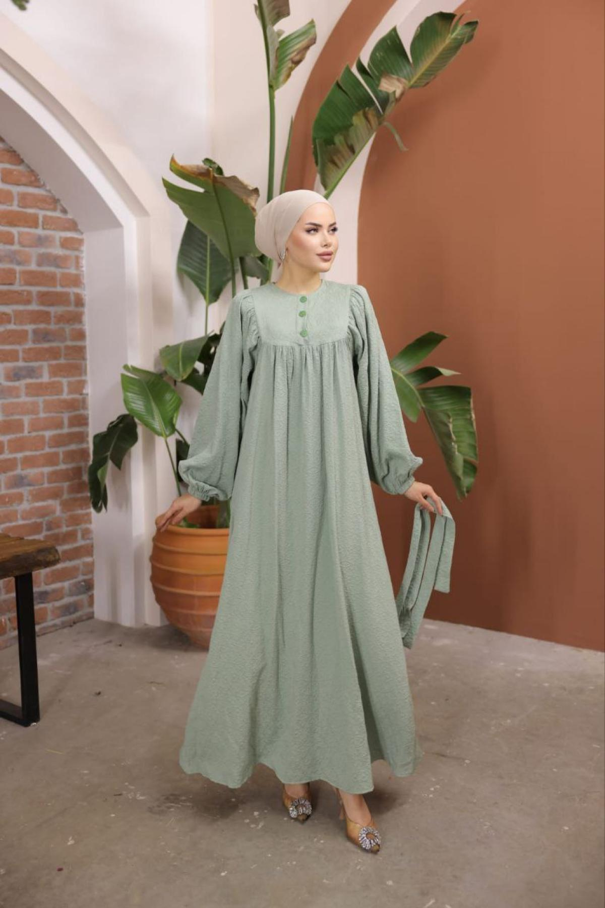 Women hijab maxi dress wholesale Green color 697420