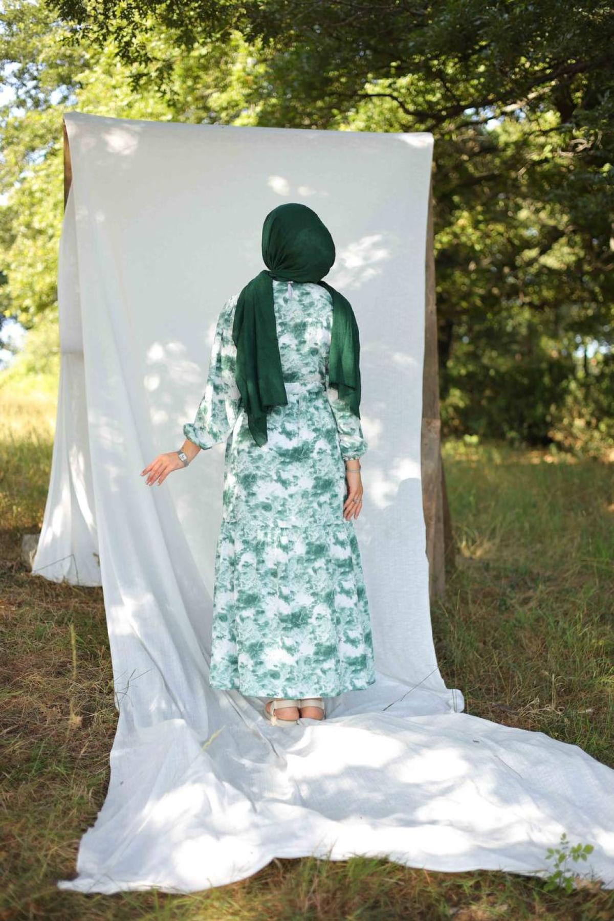 Women hijab maxi dress wholesale Green color 695674