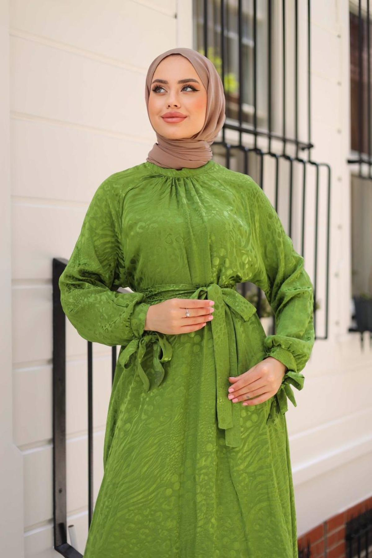 Women hijab maxi dress wholesale Green color 695681