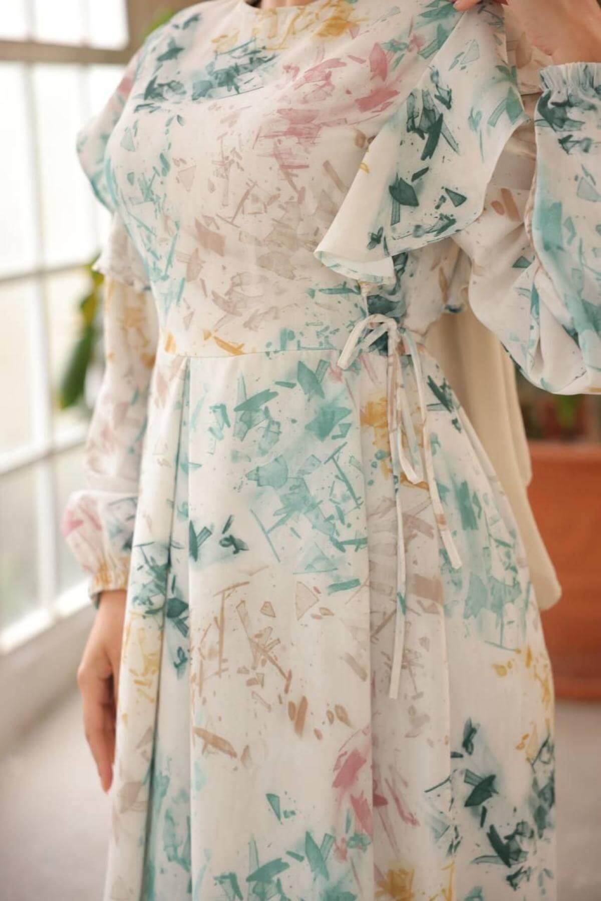 Women hijab maxi dress wholesale Green color 697378