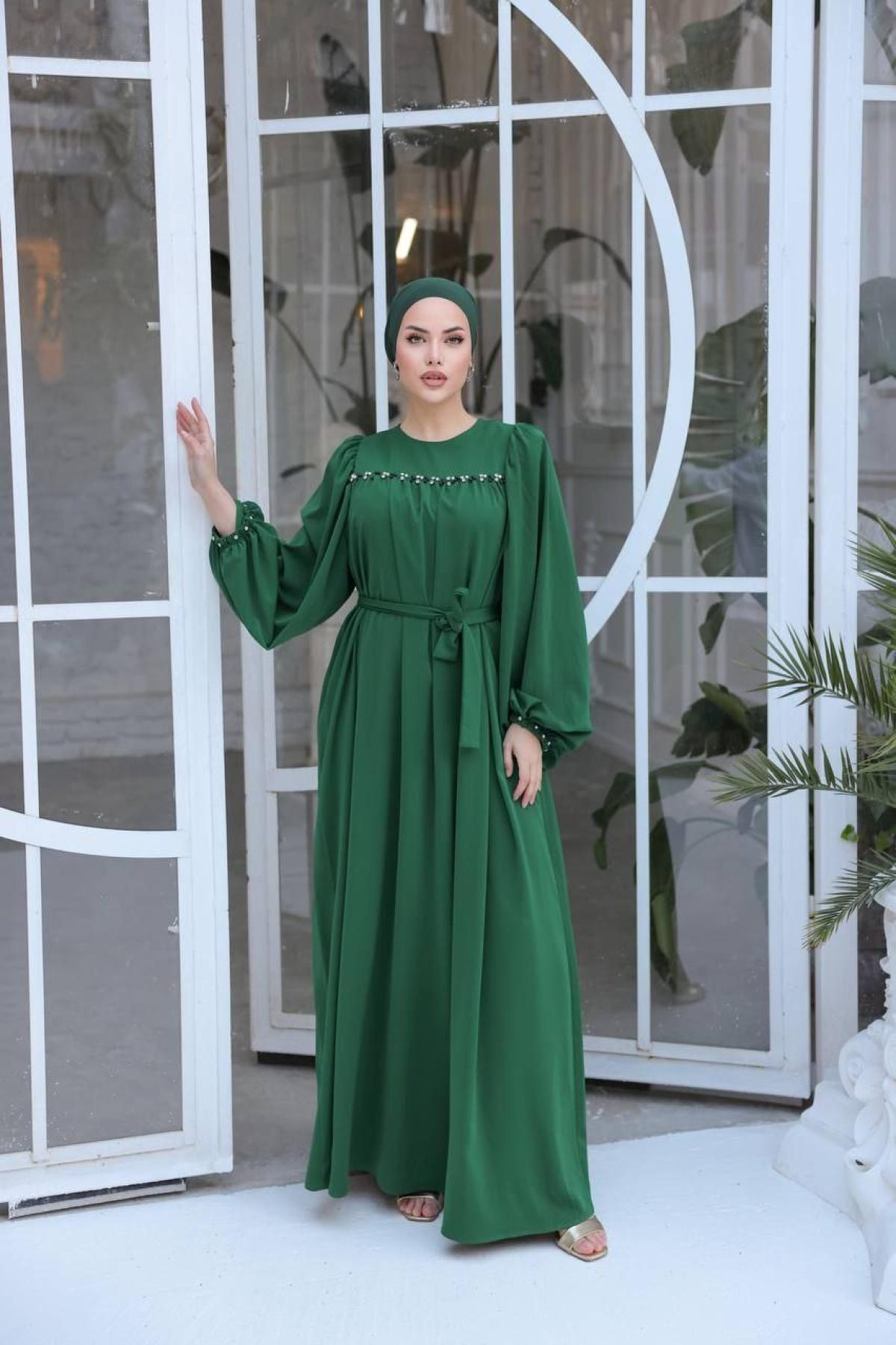 Women hijab maxi dress wholesale Green color 697439