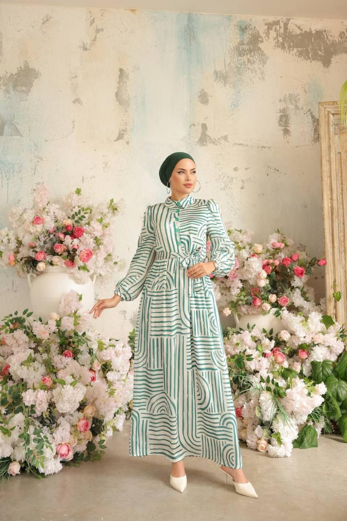 Women hijab maxi dress wholesale Green color 697334