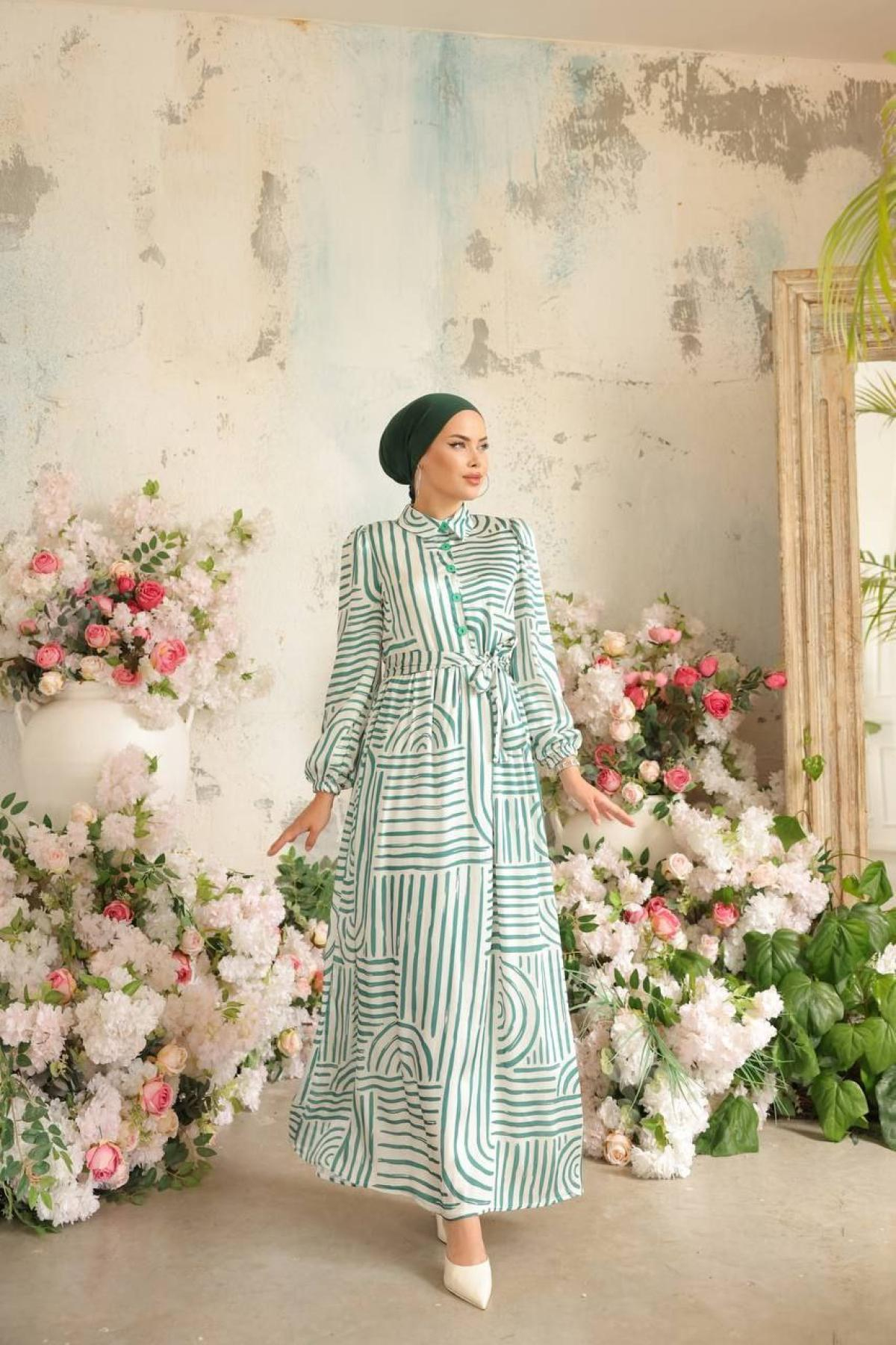 Women hijab maxi dress wholesale Green color 697334