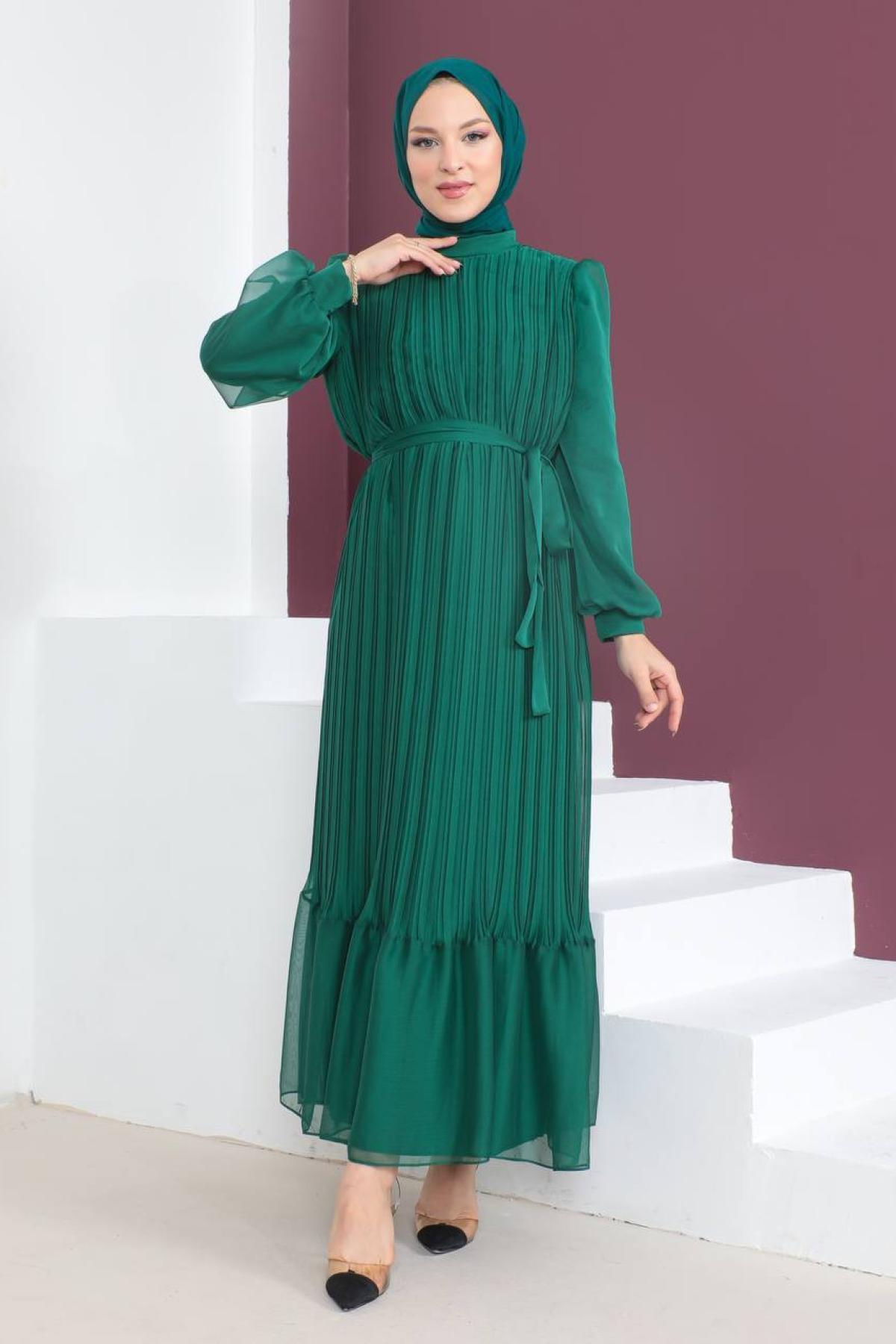 Women hijab maxi dress wholesale Green color 695970